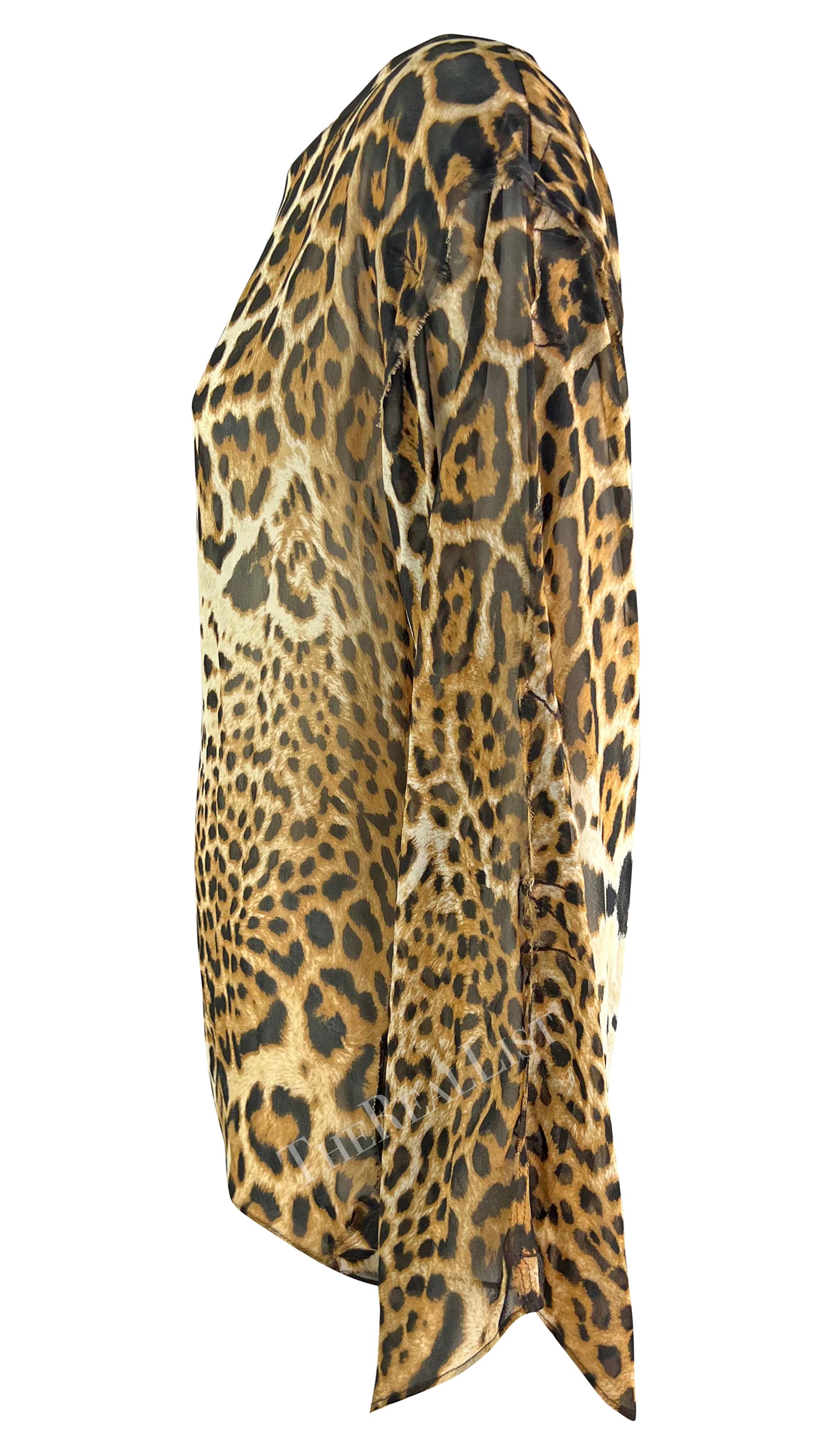 S/S 2002 Yves Saint Laurent by Tom Ford Safari Jaguar Print Sheer Silk Top For Sale 1