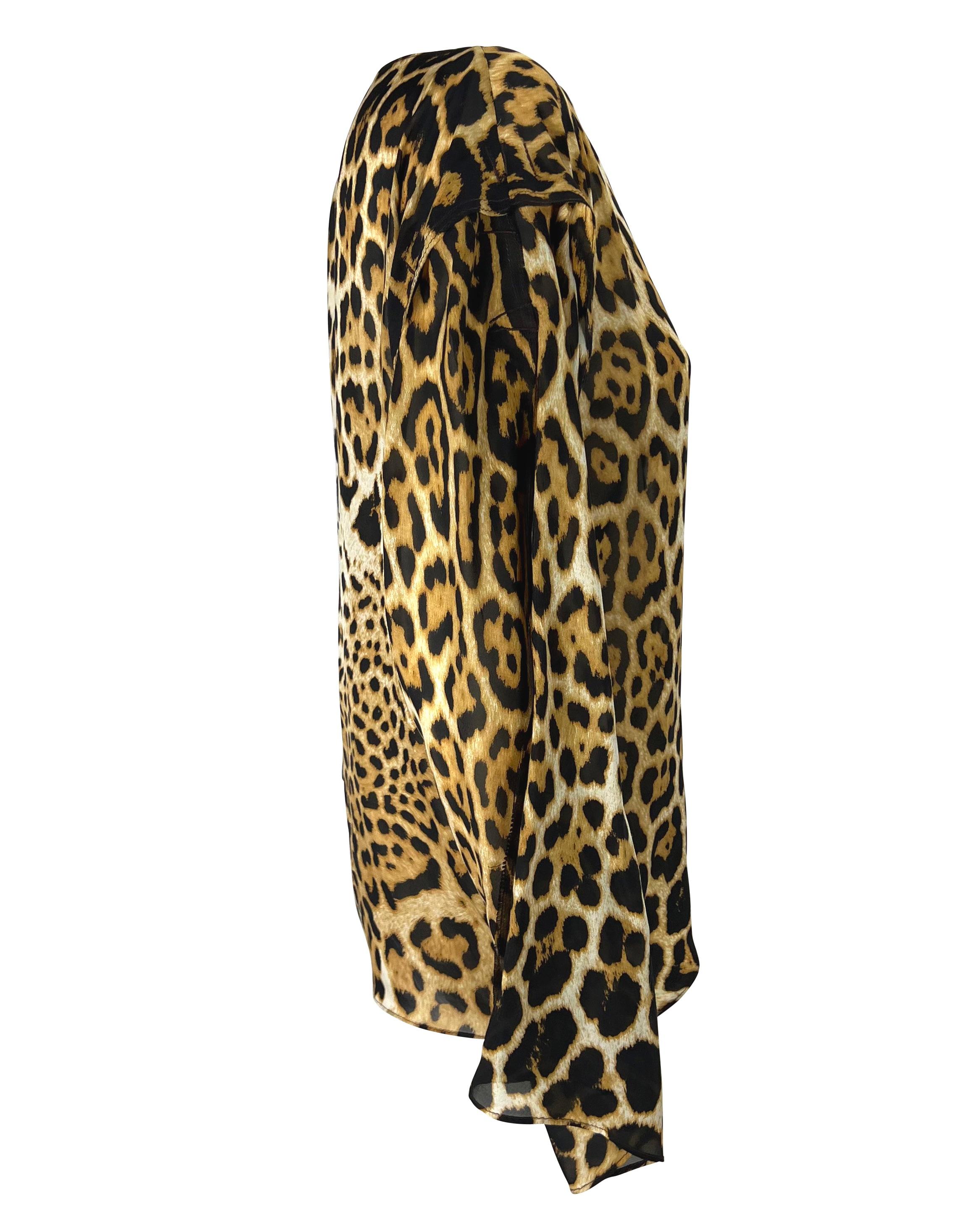 S/S 2002 Yves Saint Laurent by Tom Ford Safari Cheetah Print Sheer Silk Top For Sale 4