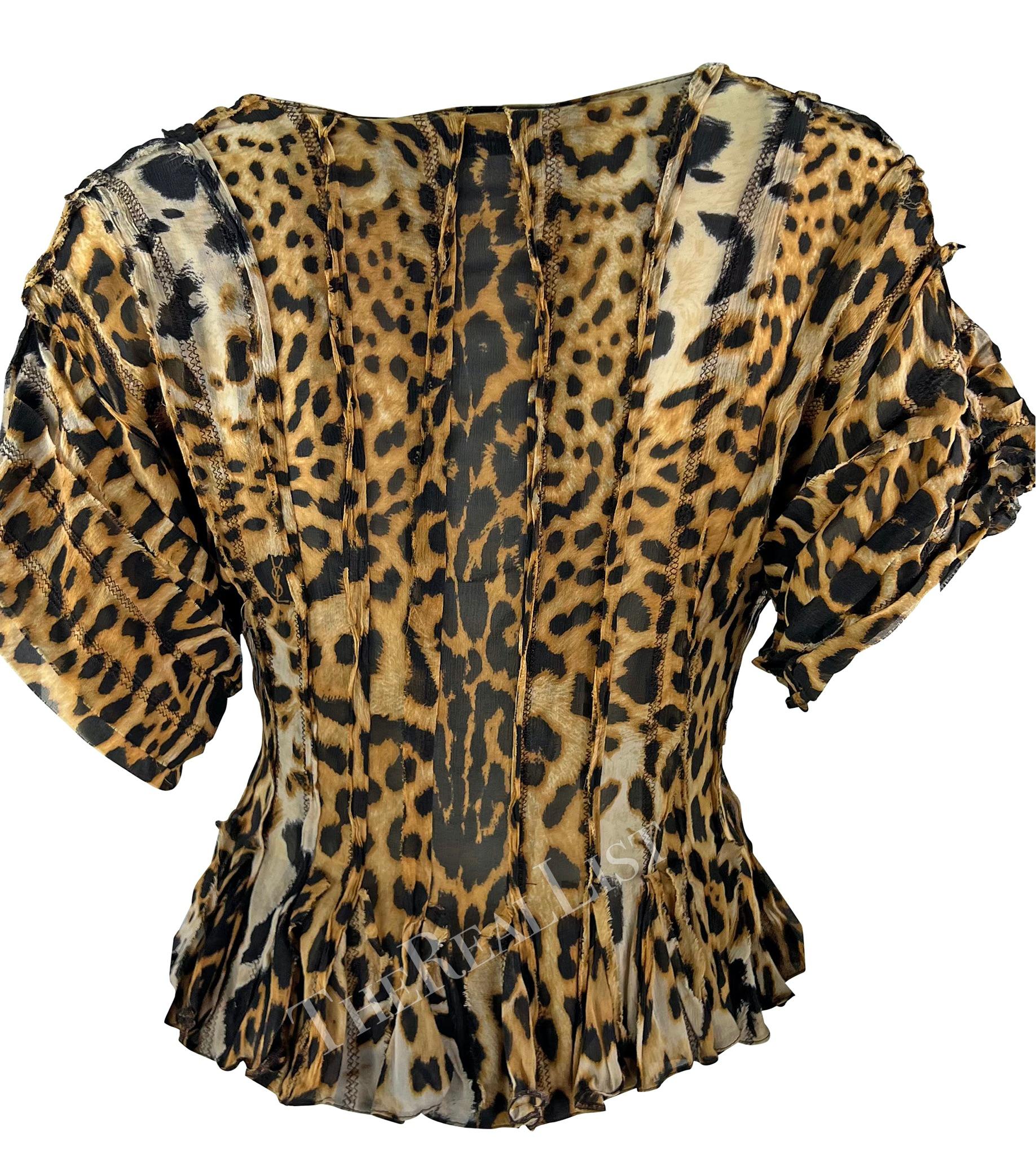 S/S 2002 Yves Saint Laurent by Tom Ford Safari Cheetah Print Sheer Silk Top For Sale 3