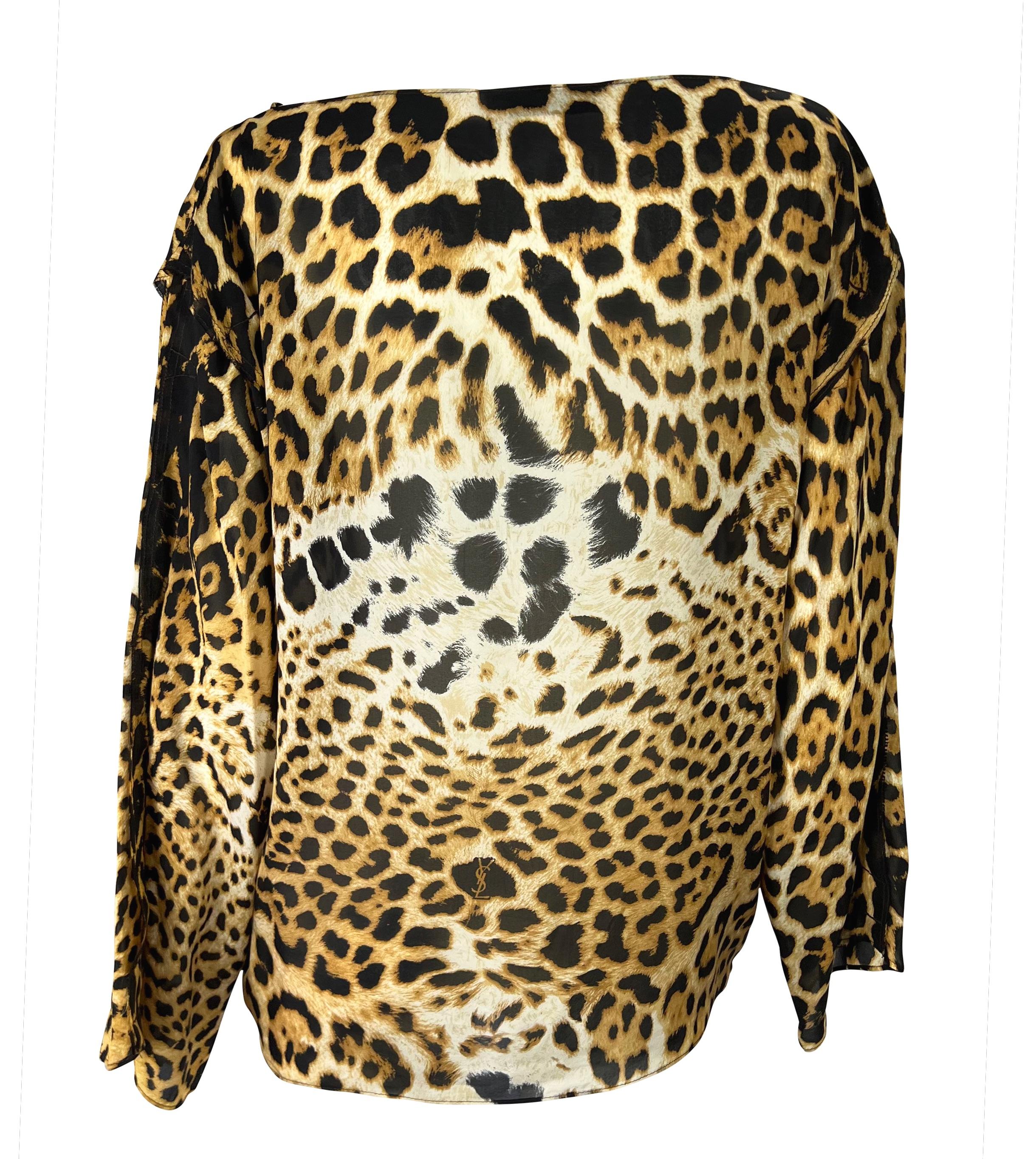 S/S 2002 Yves Saint Laurent by Tom Ford Safari Cheetah Print Sheer Silk Top For Sale 6