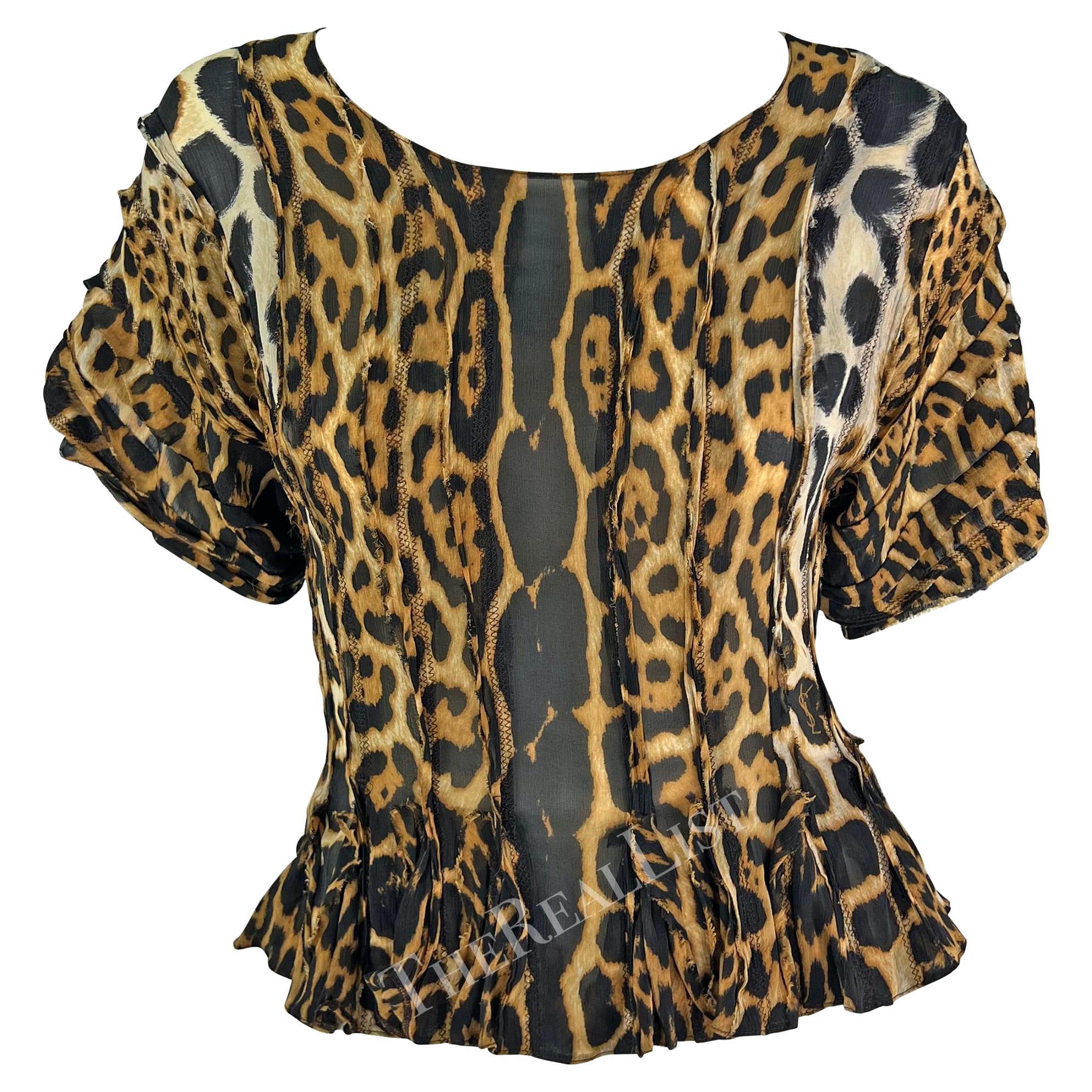 S/S 2002 Yves Saint Laurent by Tom Ford Safari Cheetah Print Sheer Silk Top For Sale
