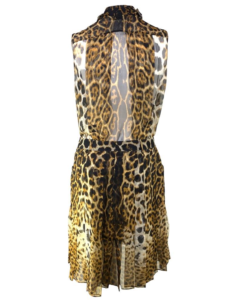 Brown S/S 2002 Yves Saint Laurent by Tom Ford Safari Cheetah Print Silk Skirt Set For Sale