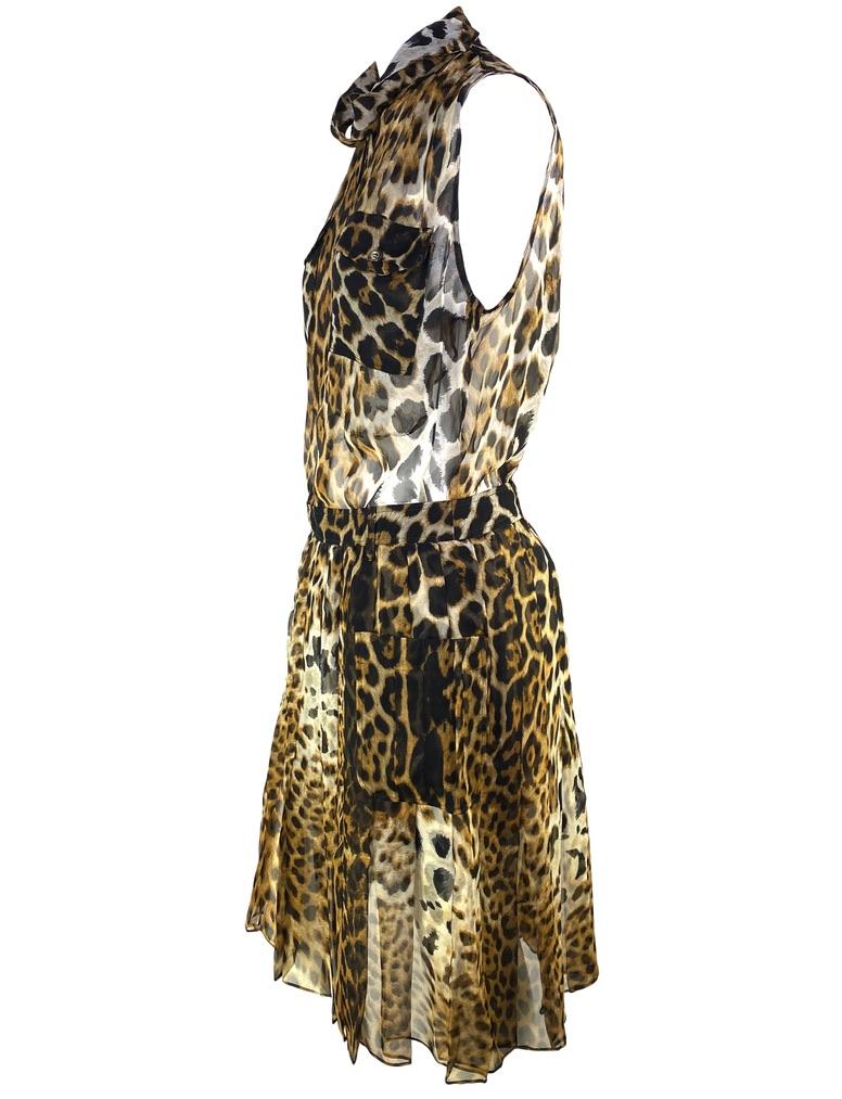 S/S 2002 Yves Saint Laurent by Tom Ford Sheer Jaguar Print Silk Skirt Set In Excellent Condition For Sale In West Hollywood, CA