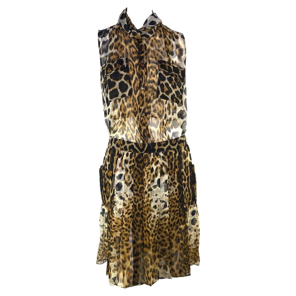 S/S 2002 Yves Saint Laurent by Tom Ford Sheer Jaguar Print Silk Skirt Set