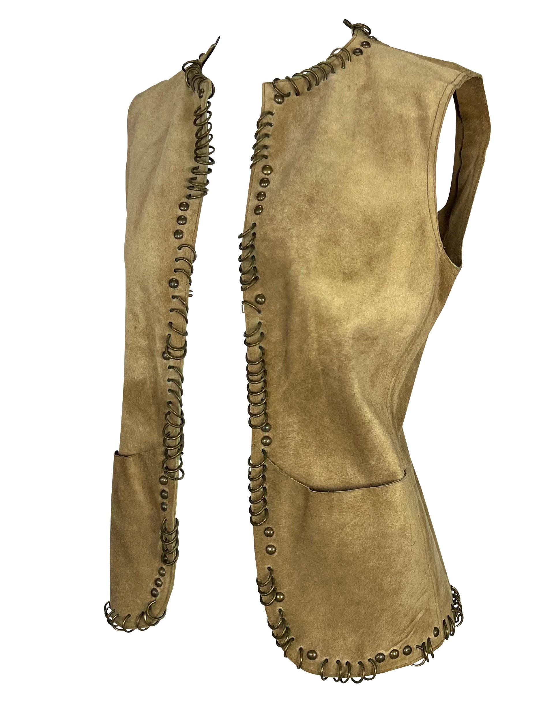 Women's S/S 2002 Yves Saint Laurent by Tom Ford Safari Distressed Suede Studded Vest For Sale