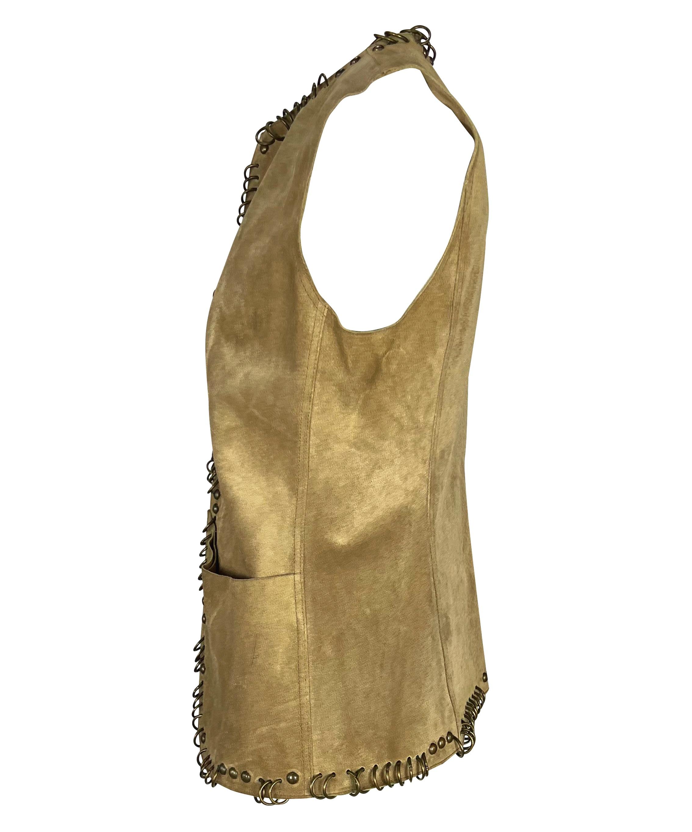 S/S 2002 Yves Saint Laurent by Tom Ford Safari Distressed Suede Studded Vest For Sale 1