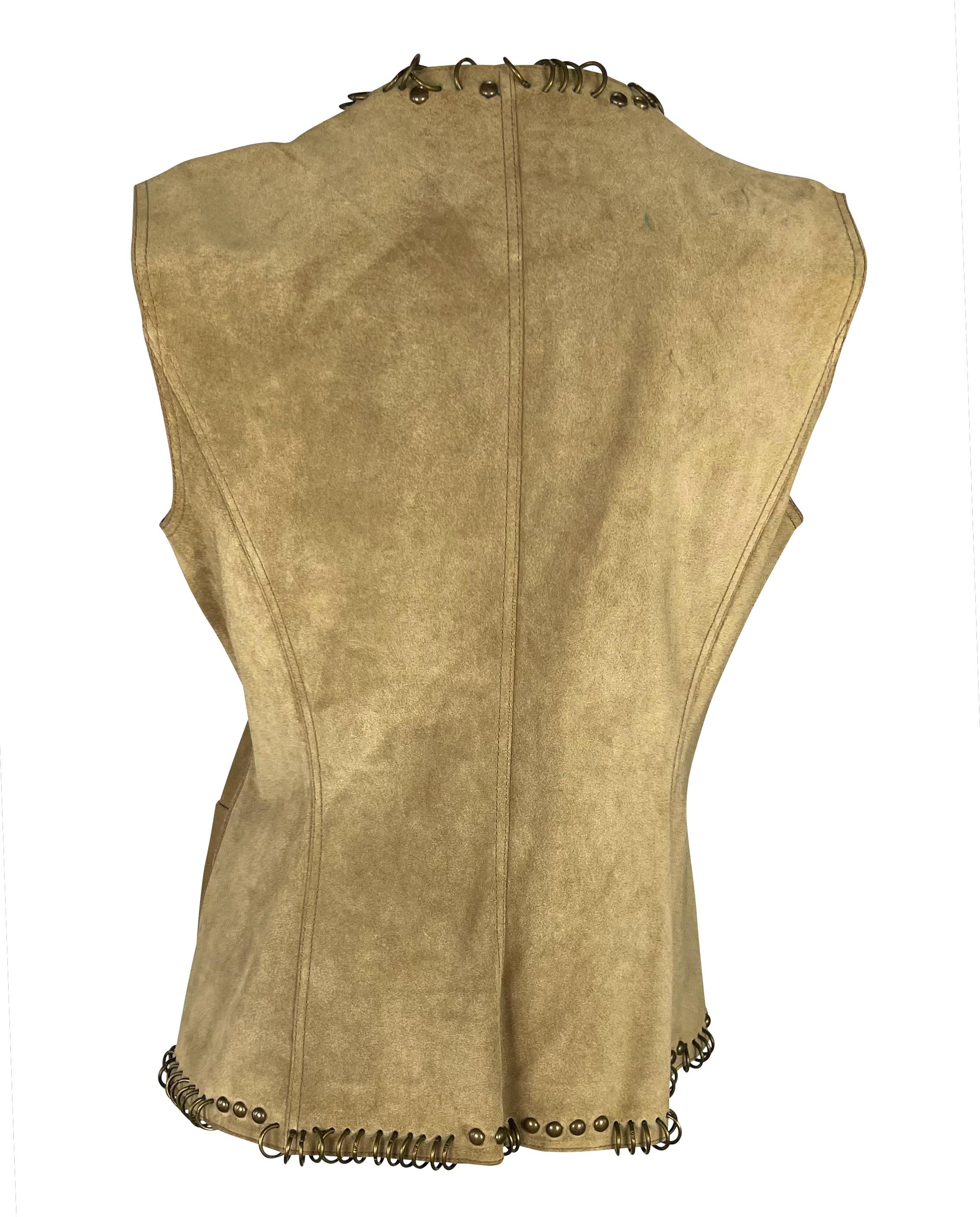 S/S 2002 Yves Saint Laurent by Tom Ford Safari Distressed Suede Studded Vest For Sale 2