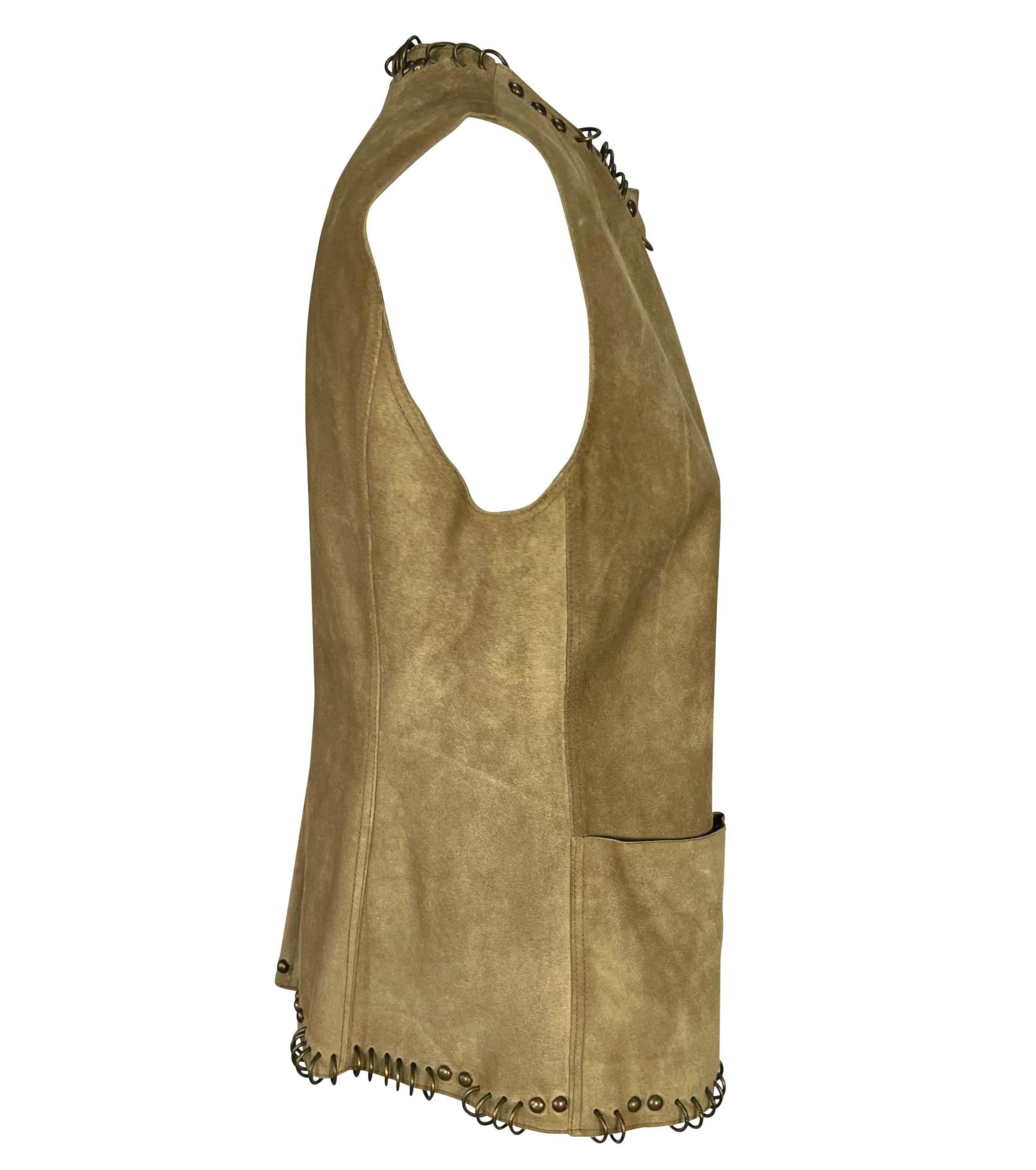 S/S 2002 Yves Saint Laurent by Tom Ford Safari Distressed Suede Studded Vest For Sale 3
