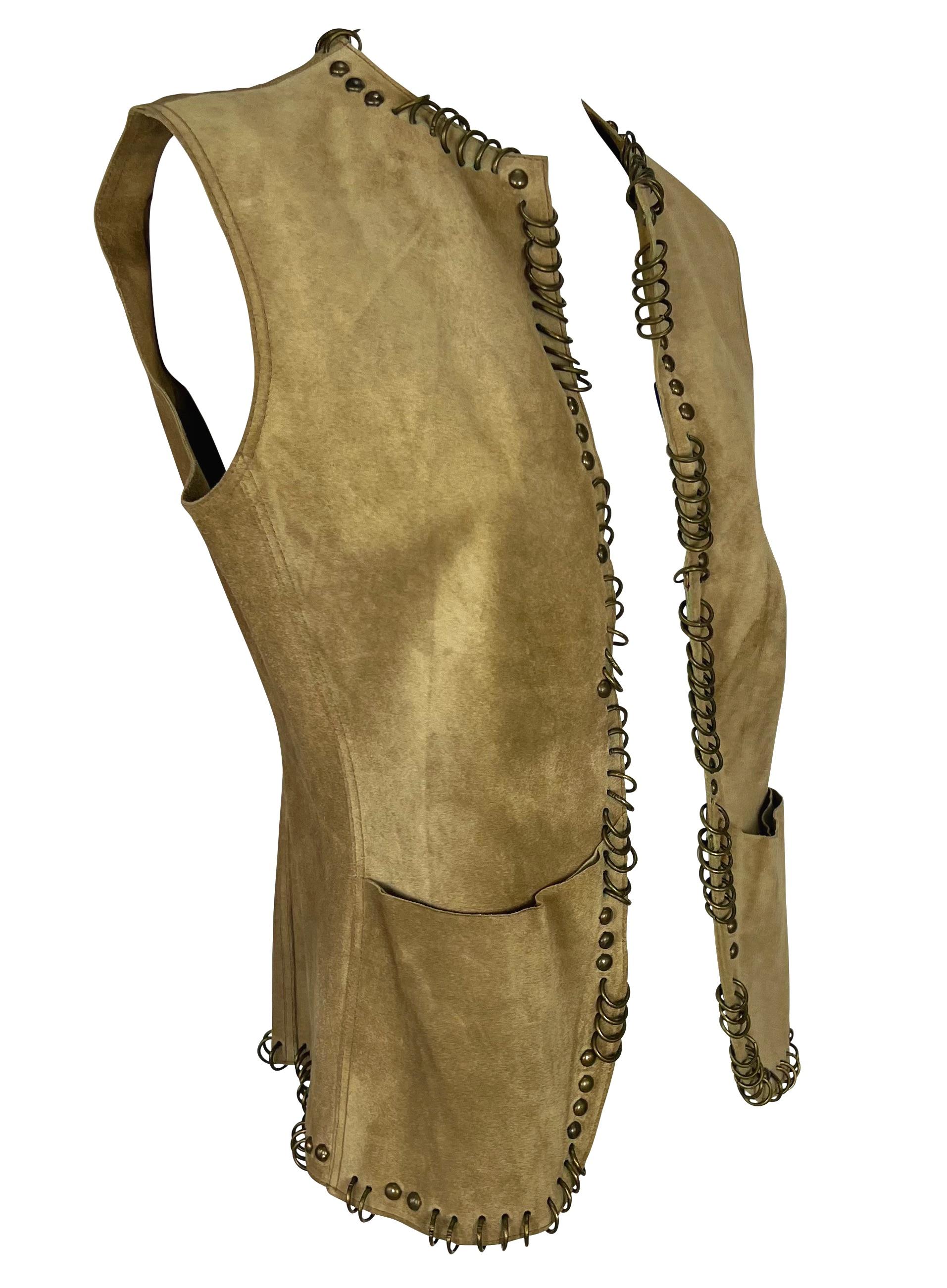 S/S 2002 Yves Saint Laurent by Tom Ford Safari Distressed Suede Studded Vest For Sale 4