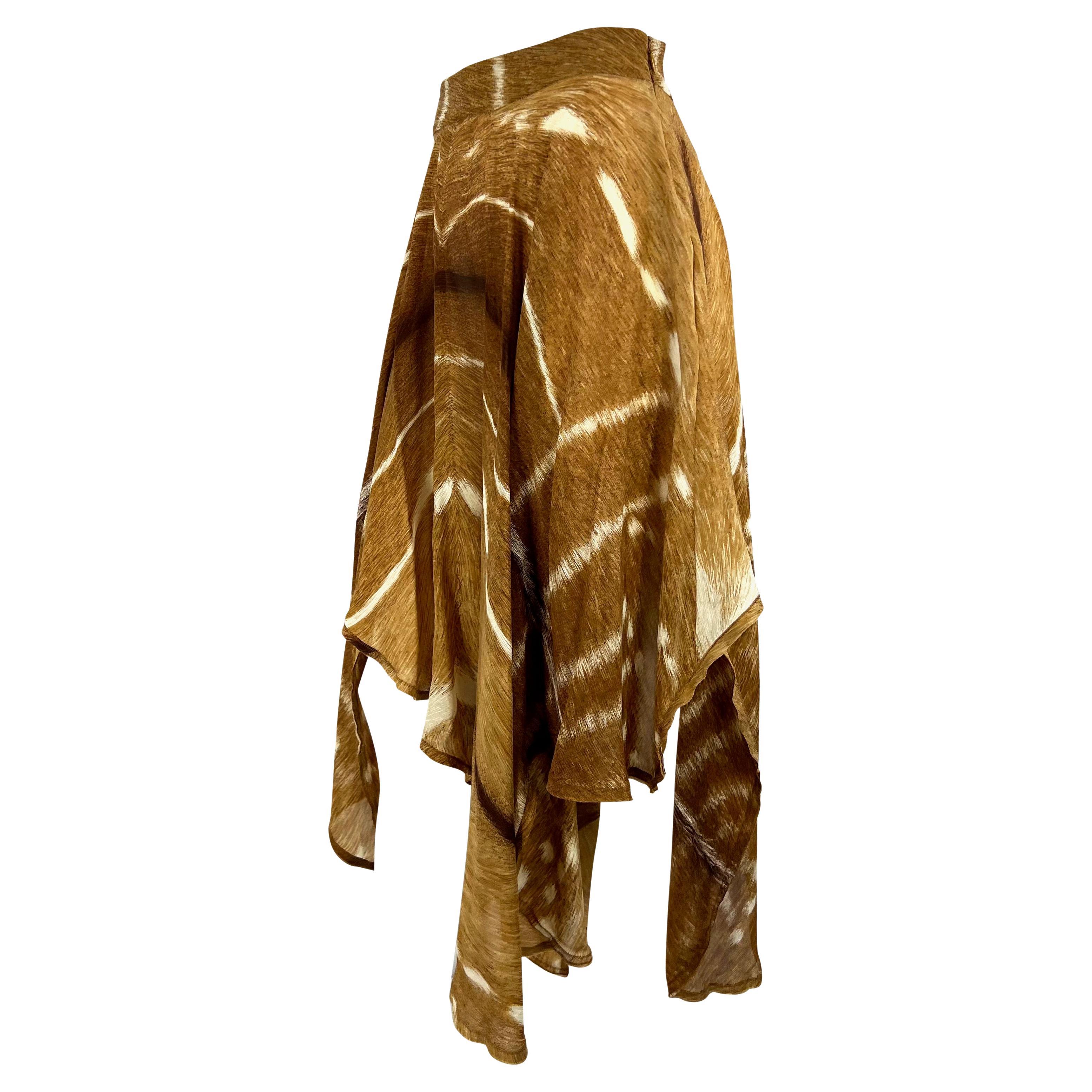 Brown S/S 2002 Yves Saint Laurent by Tom Ford Safari Gazelle Print Silk Skirt For Sale