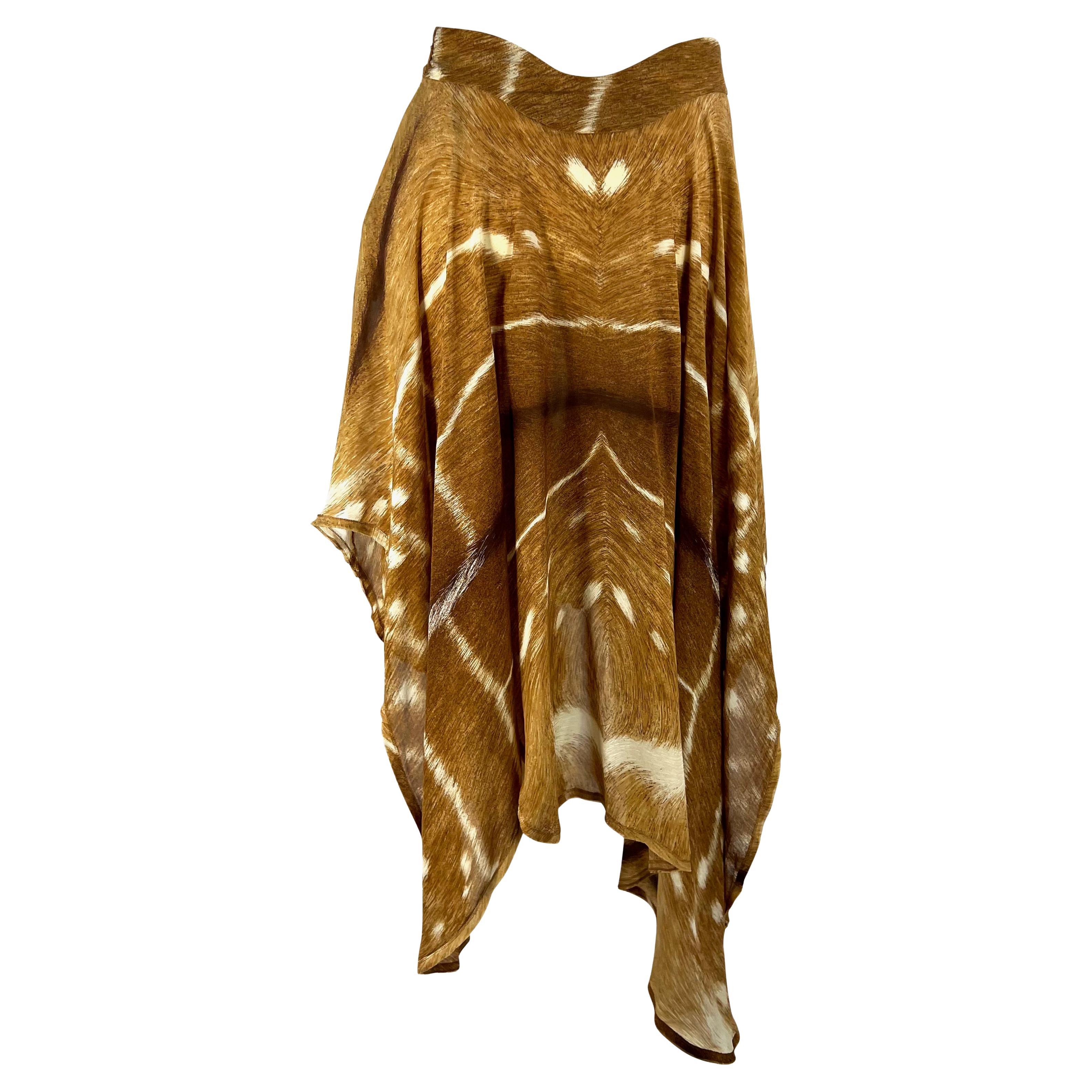 S/S 2002 Yves Saint Laurent by Tom Ford Safari Gazelle Print Silk Skirt For Sale 2