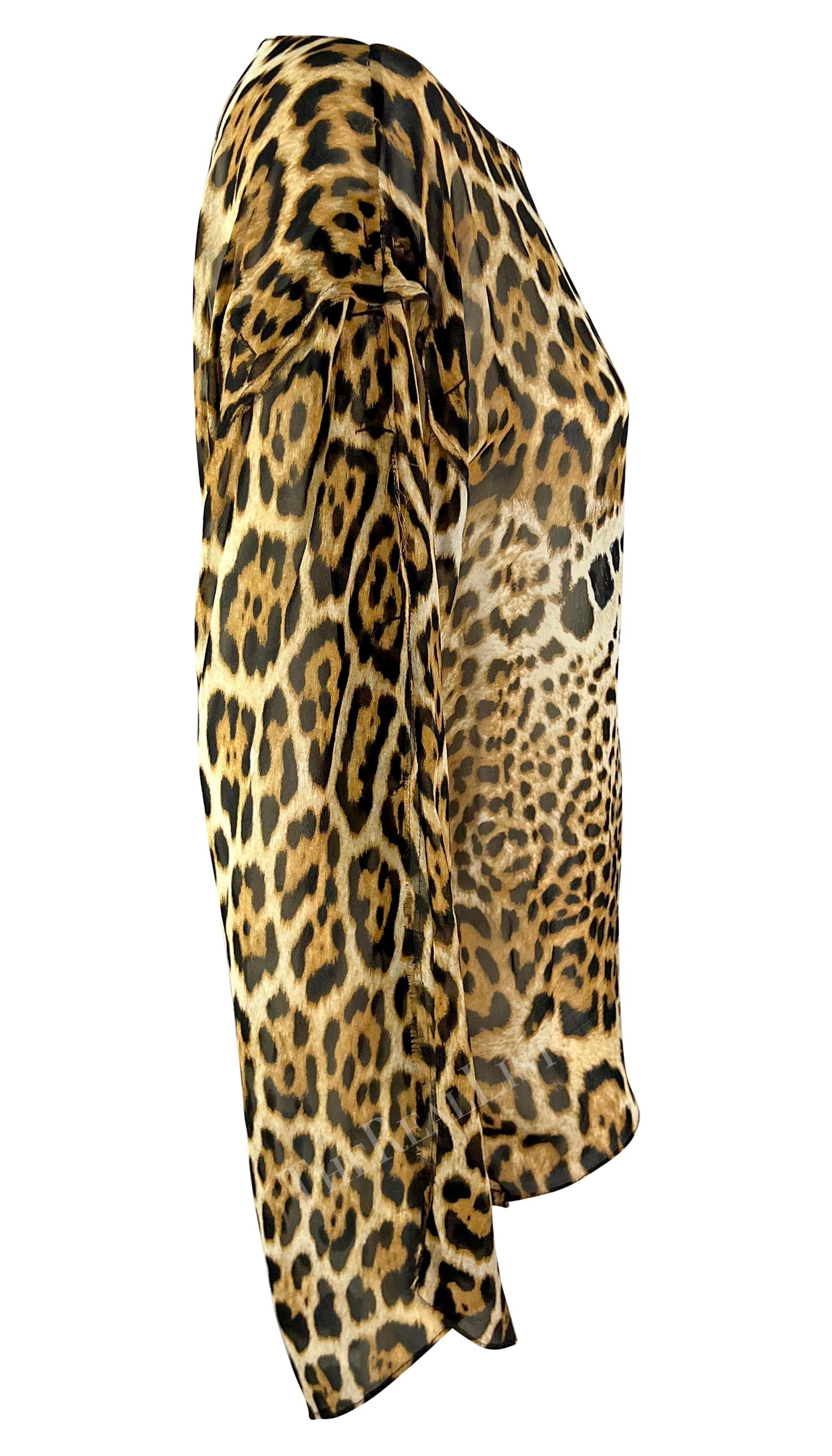 S/S 2002 Yves Saint Laurent by Tom Ford Top de seda transparente con estampado de jaguar Safari en venta 5