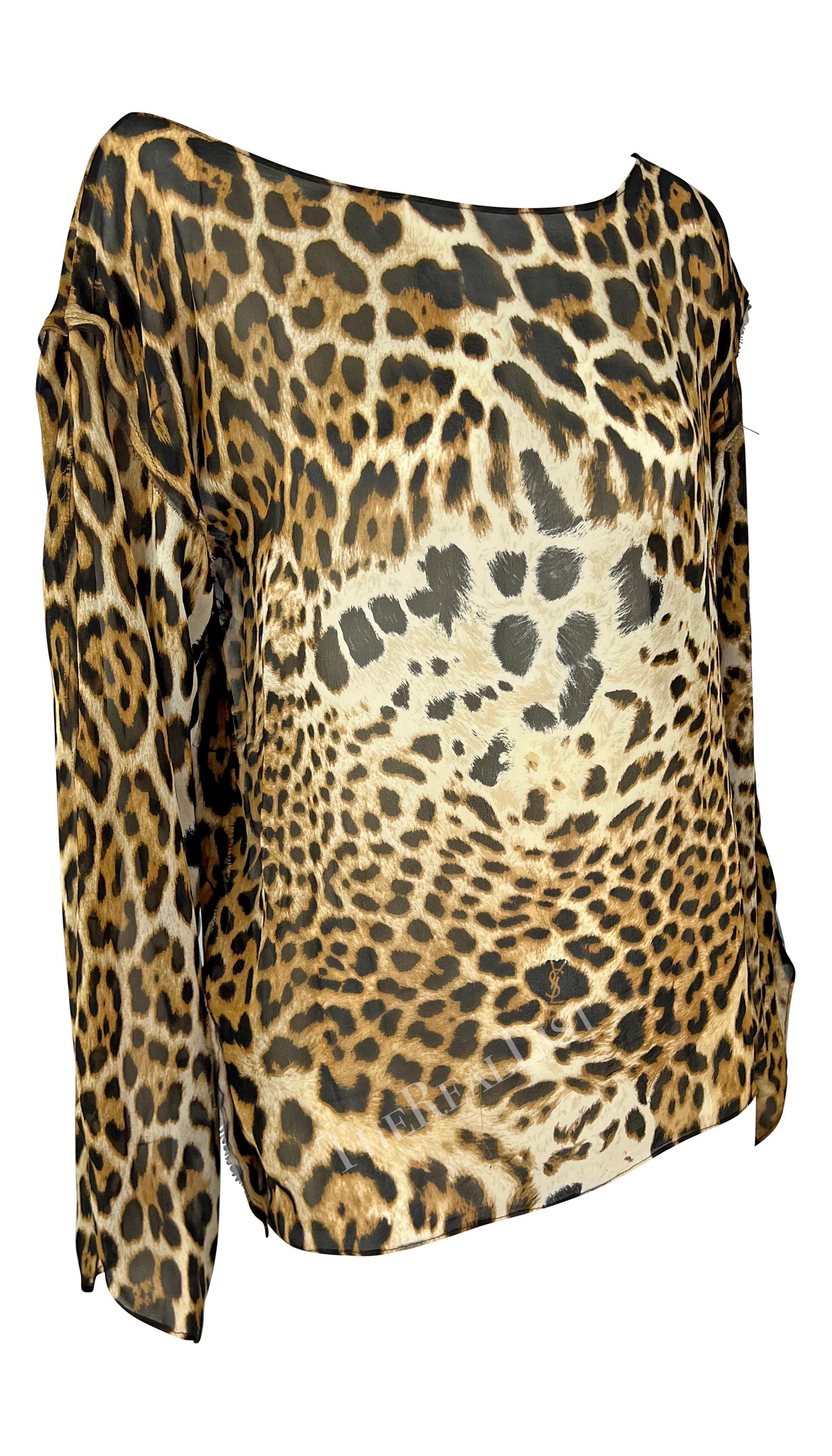 S/S 2002 Yves Saint Laurent by Tom Ford Top de seda transparente con estampado de jaguar Safari en venta 6