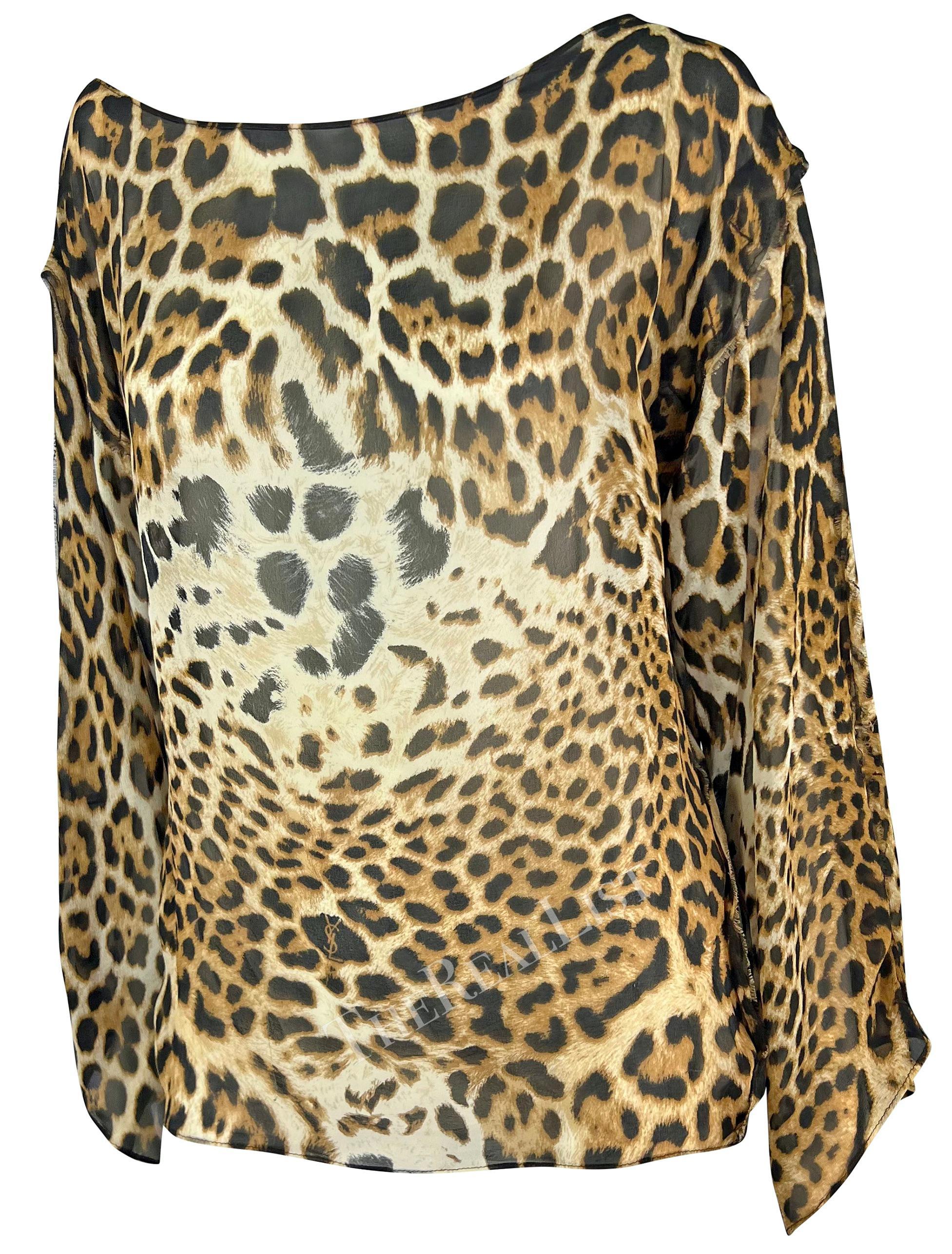 S/S 2002 Yves Saint Laurent by Tom Ford Top de seda transparente con estampado de jaguar Safari en venta 1