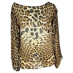 S/S 2002 Yves Saint Laurent by Tom Ford Top de seda transparente con estampado de jaguar Safari