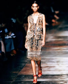 S/S 2002 Yves Saint Laurent by Tom Ford Runway Sheer Jaguar Print Silk Skirt Set