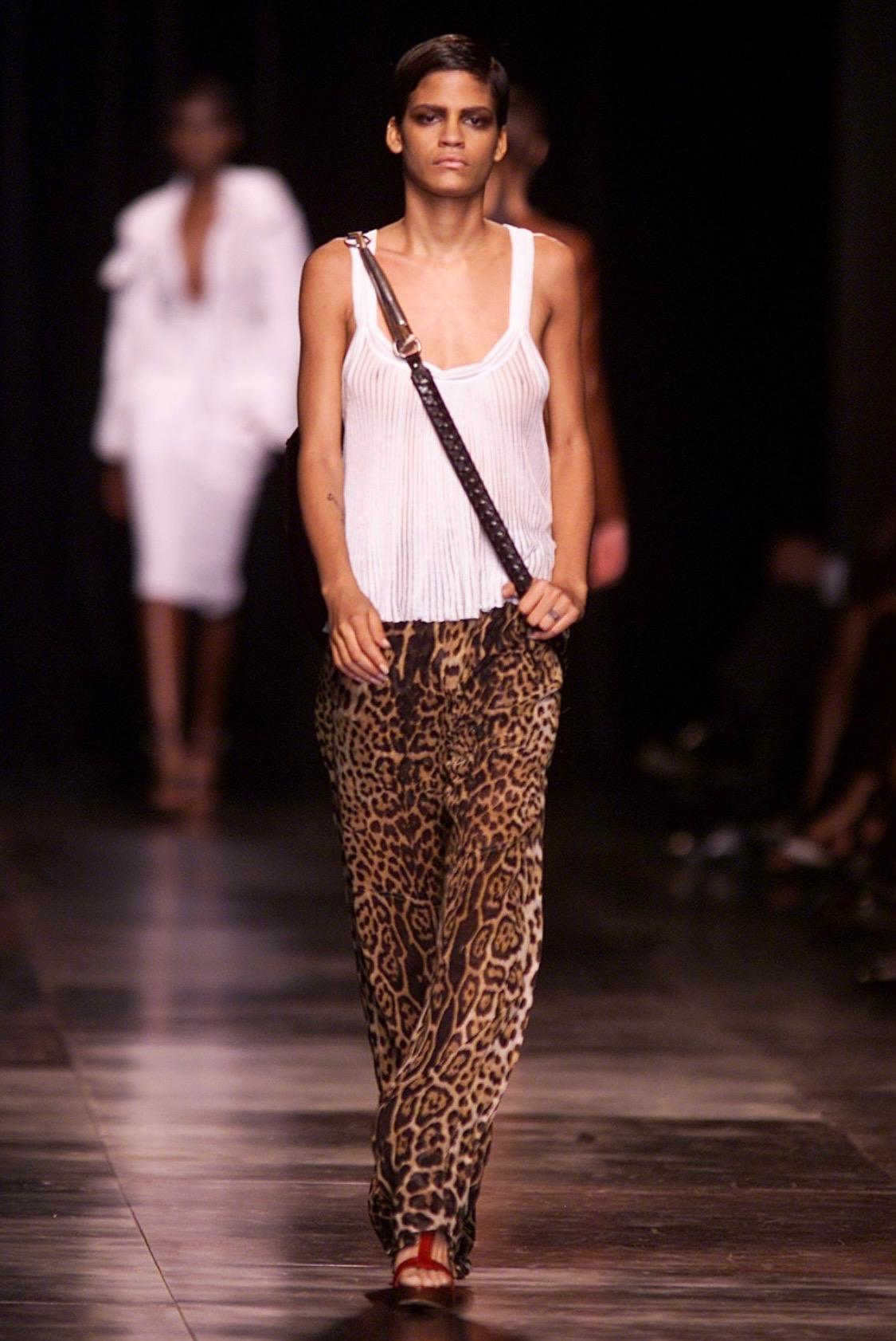 Black S/S 2002 Yves Saint Laurent by Tom Ford Runway Sheer Jaguar Print Silk Pants For Sale