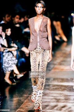 S/S 2002 Yves Saint Laurent by Tom Ford Runway Sheer Jaguar Print Silk Pants