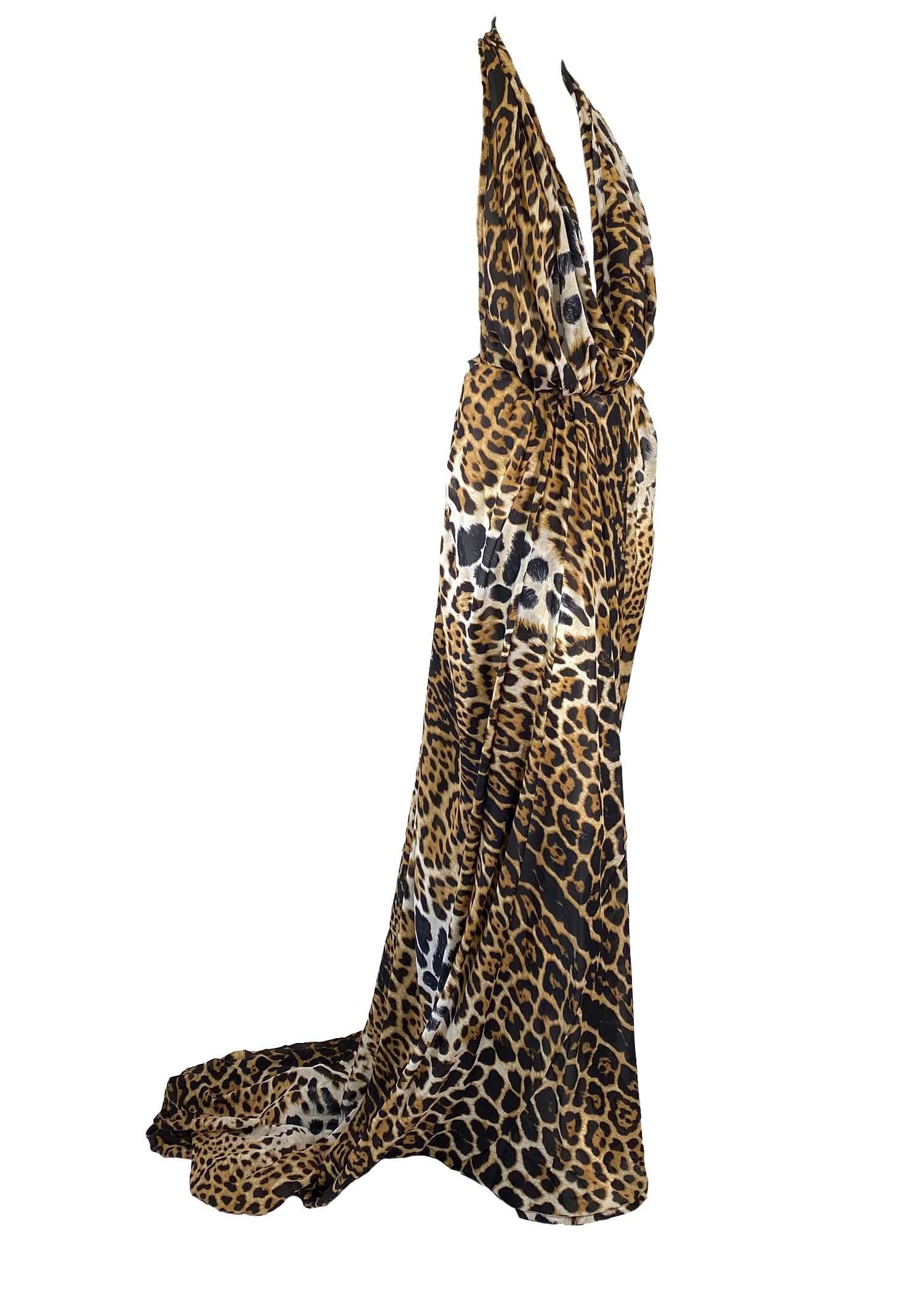 Black S/S 2002 Yves Saint Laurent by Tom Ford Silk Cheetah Print Gown Safari  For Sale