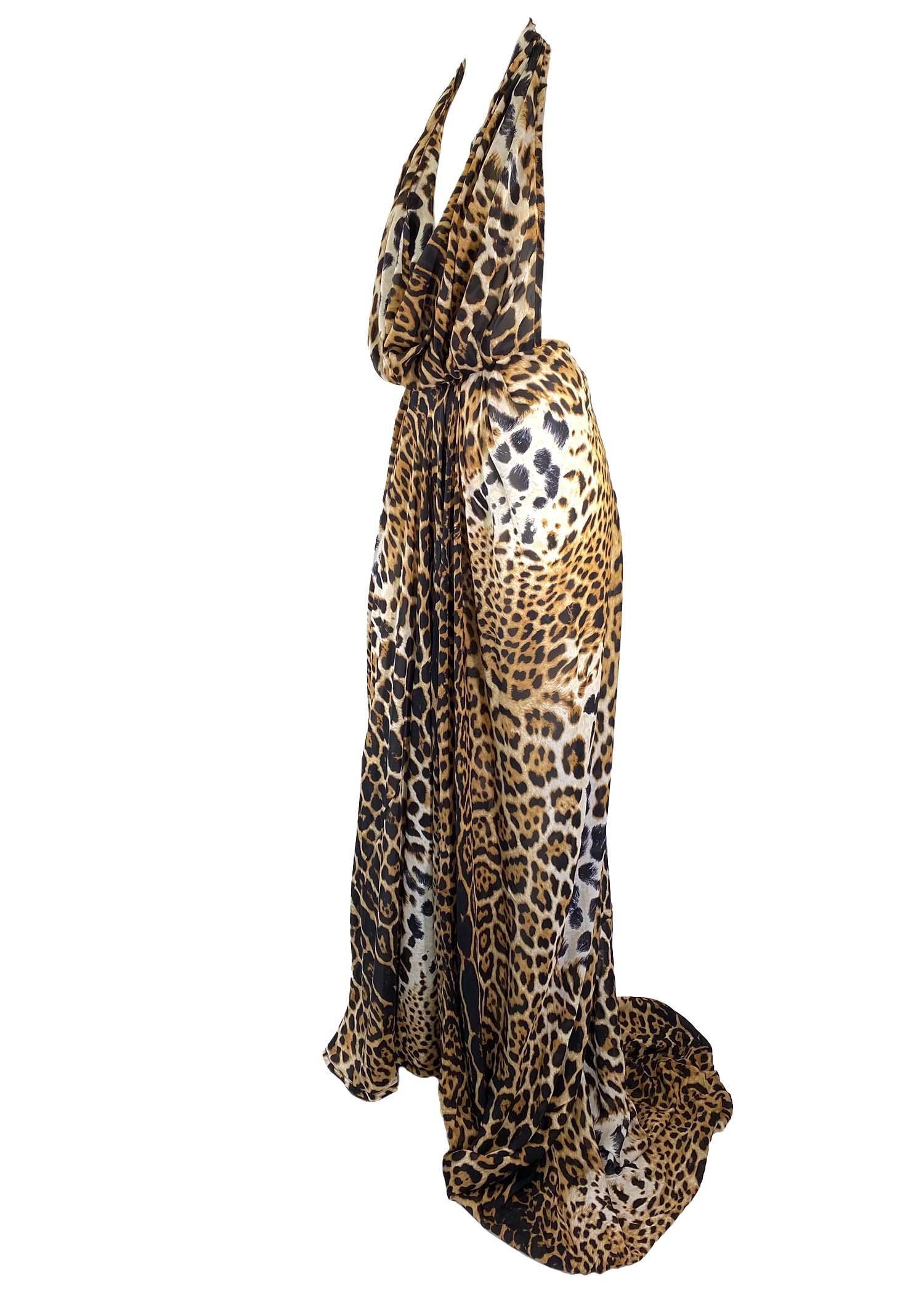 S/S 2002 Yves Saint Laurent by Tom Ford Silk Cheetah Print Gown Safari ...