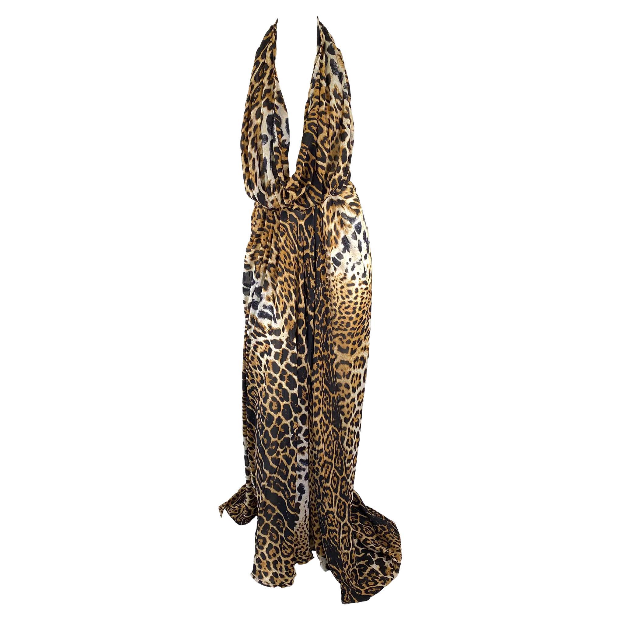 S/S 2002 Yves Saint Laurent by Tom Ford Silk Cheetah Print Gown Safari  For Sale