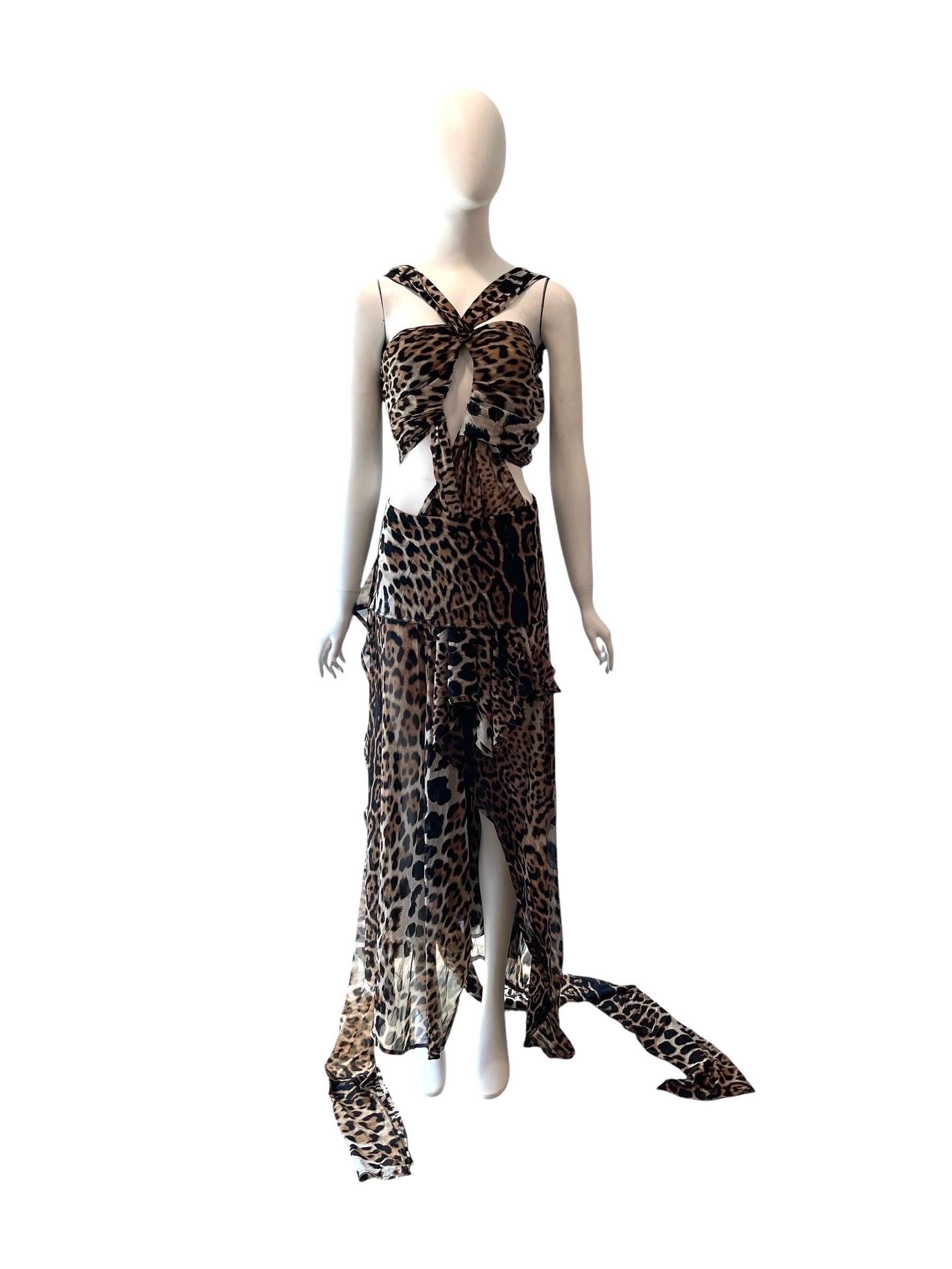 Noir S/S 2002 Yves Saint Laurent Tom Ford Robe à découpes léopard en vente