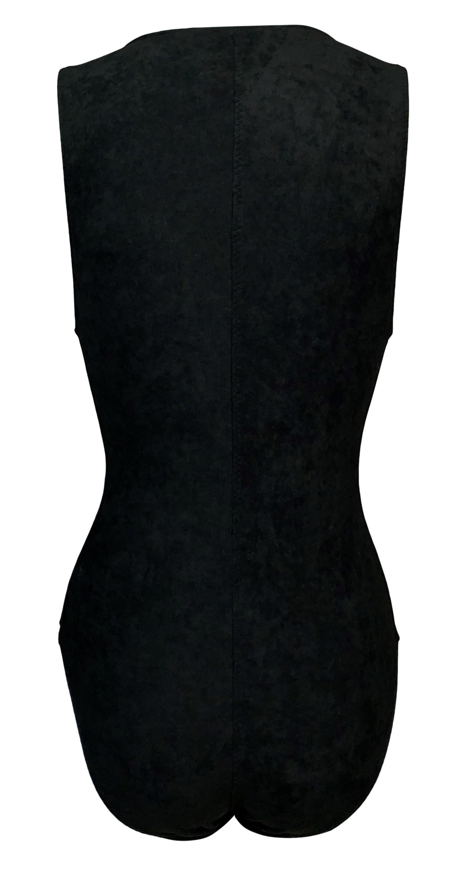 S/S 2002 Yves Saint Laurent Tom Ford Plunging Zipper Black Bodysuit Top In Good Condition In Yukon, OK