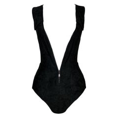 S/S 2002 Yves Saint Laurent Tom Ford Plunging Zipper Black Bodysuit Top