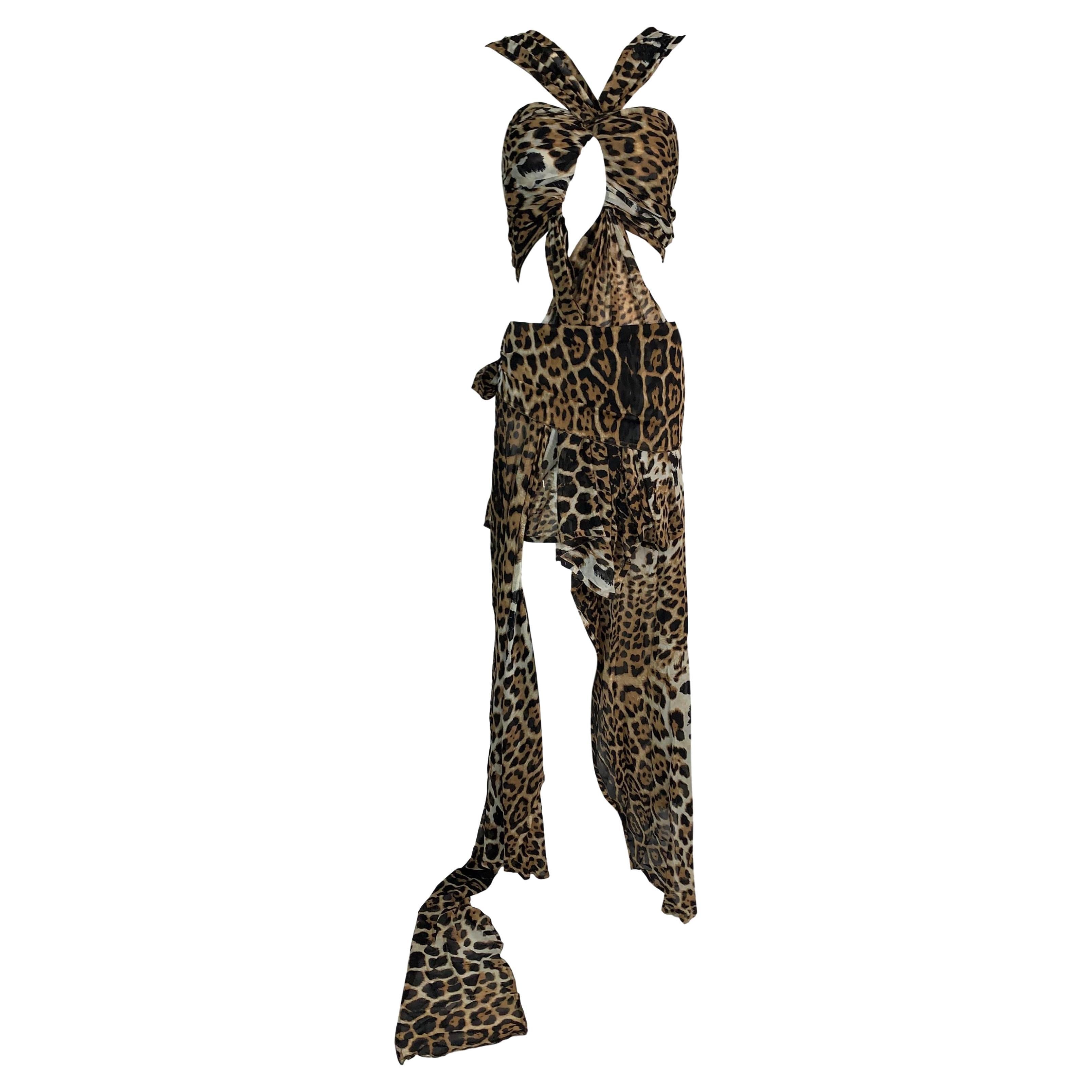 S/S 2002 Yves Saint Laurent Tom Ford Runway Leopard Silk Cut-Out Dress Gown