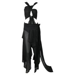 S/S 2002 Yves Saint Laurent Tom Ford Runway Sheer Black Silk Cut-Out Gown Dress