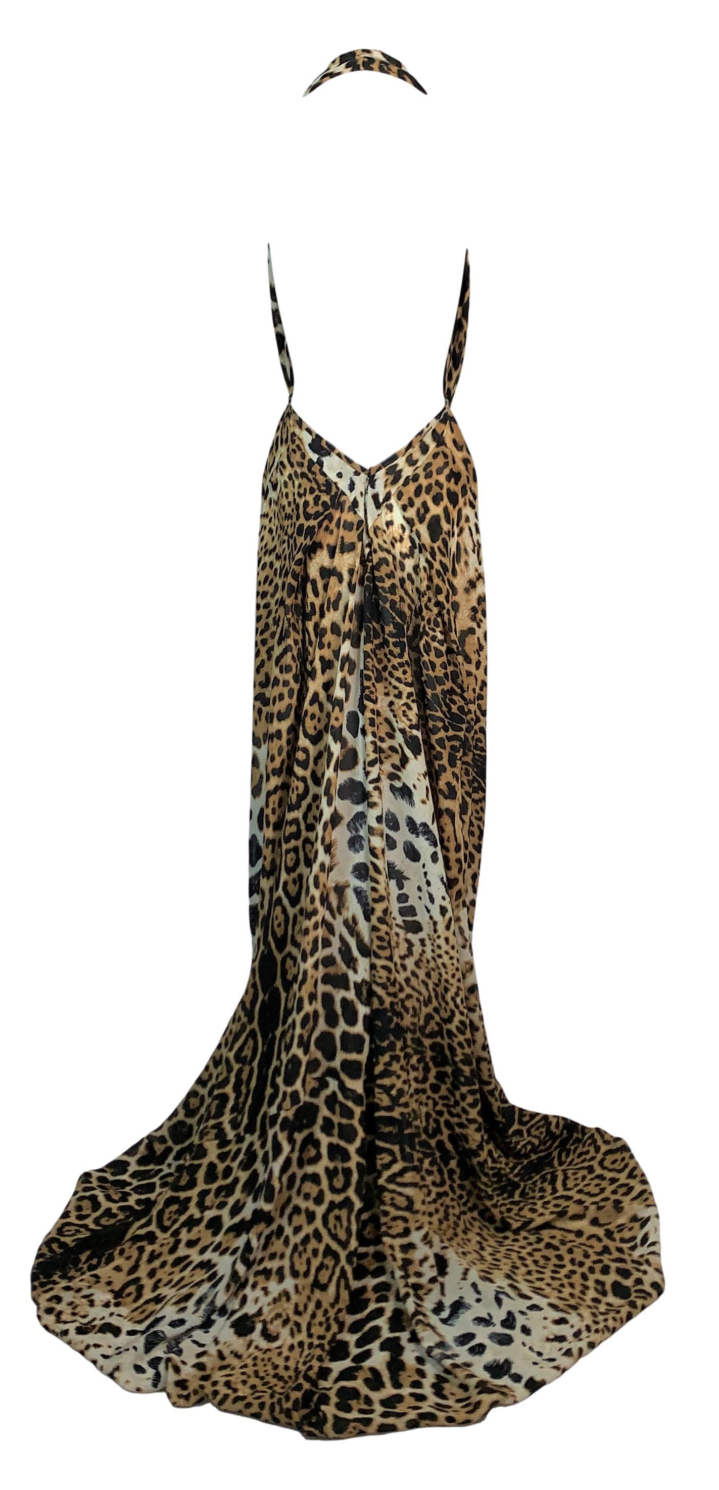 S/S 2002 Yves Saint Laurent Tom Ford Sheer Leopard Silk Plunging Gown Dress In Excellent Condition In Yukon, OK