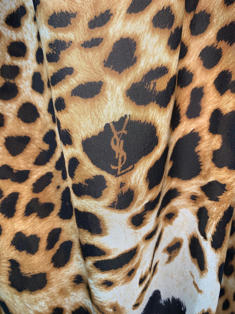S/S 2002 Yves Saint Laurent Tom Ford Sheer Leopard Silk Plunging Gown Dress In Excellent Condition For Sale In Yukon, OK