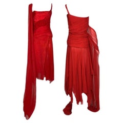 S/S 2003 Alexander McQueen Irere Red Silk Bustier Dress