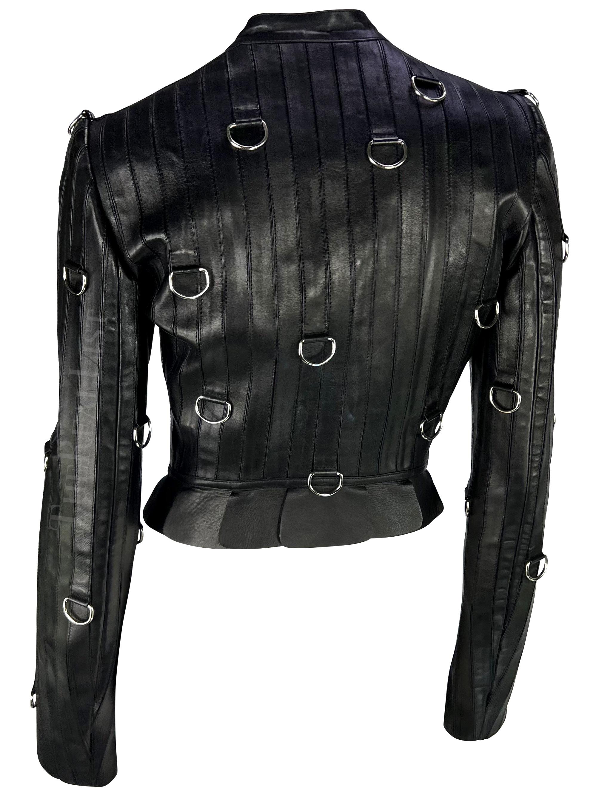 Women's S/S 2003 Alexander McQueen Irere Runway Black Leather Ring Moto Jacket For Sale
