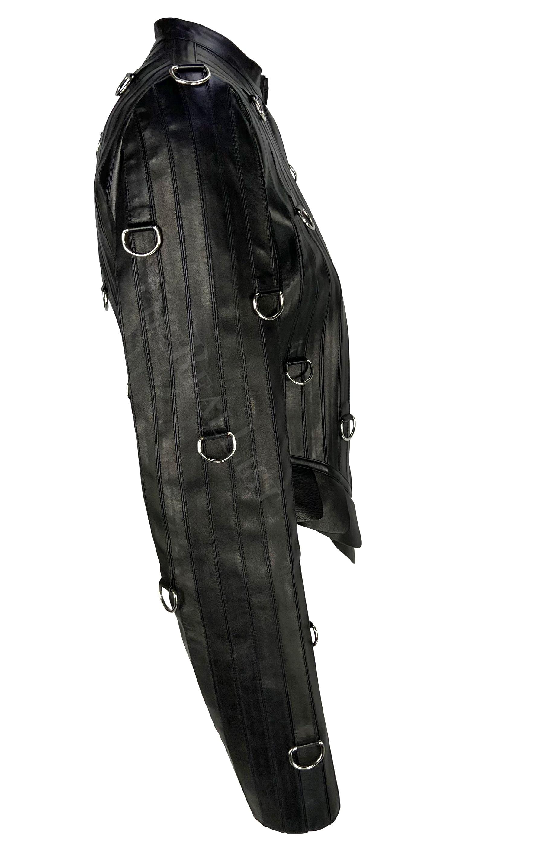 S/S 2003 Alexander McQueen Irere Runway Black Leather Ring Moto Jacket For Sale 1