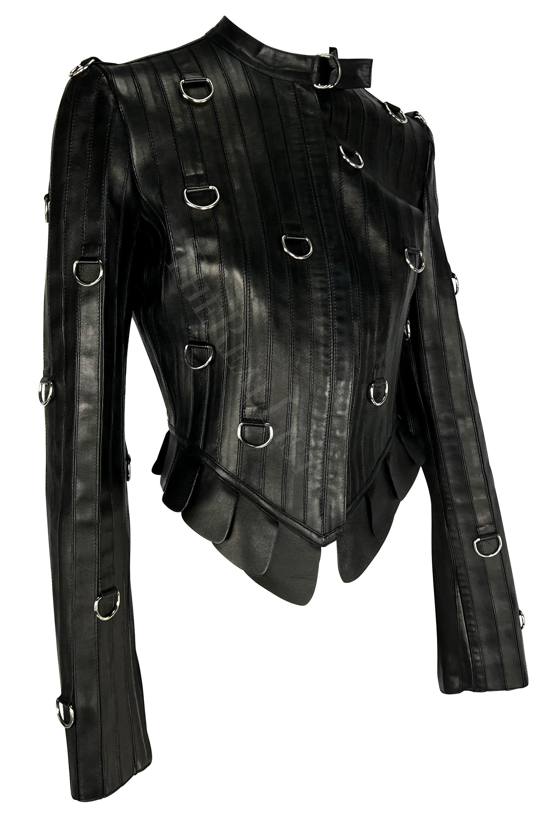 S/S 2003 Alexander McQueen Irere Runway Black Leather Ring Moto Jacket For Sale 2