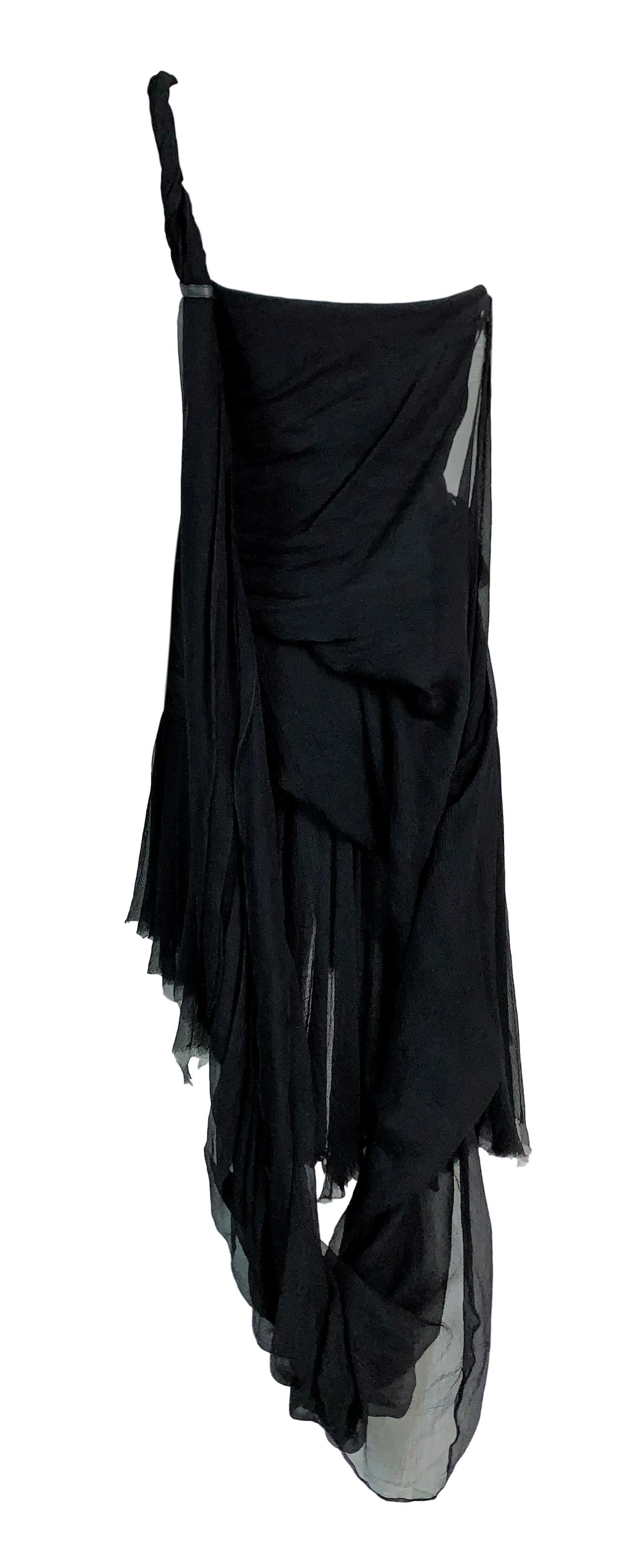 S/S 2003 Alexander McQueen Irere Shipwreck Black Silk Bustier Mini Dress In Good Condition In Yukon, OK