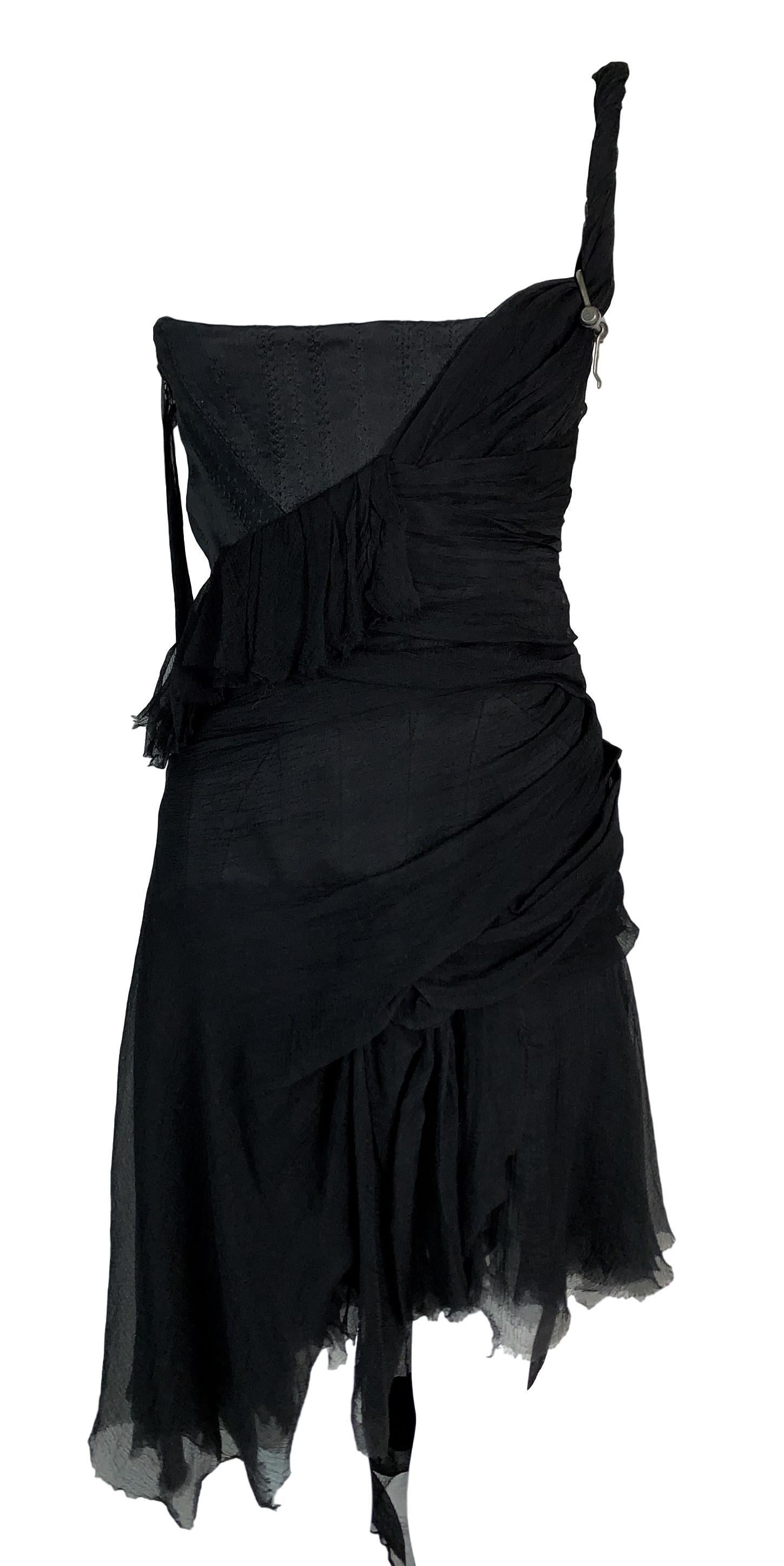 Women's S/S 2003 Alexander McQueen Irere Shipwreck Black Silk Bustier Mini Dress