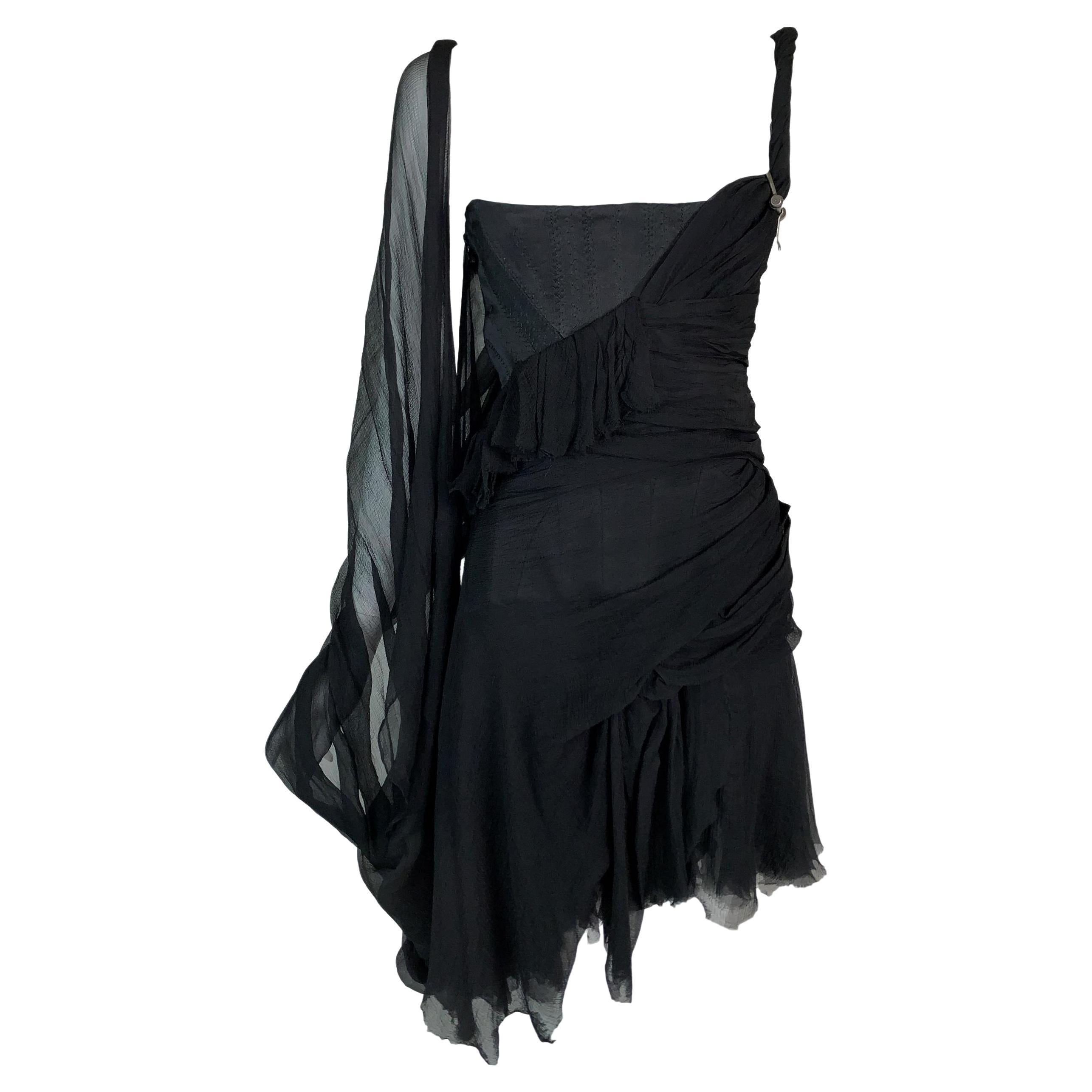 S/S 2003 Alexander McQueen Irere Shipwreck Black Silk Bustier Mini Dress