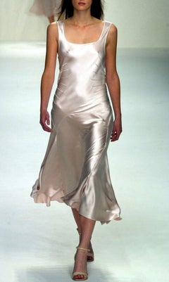 S/S 2003 Calvin Klein Runway Ad Champagne Silk Satin Pin-Tuck Cocktail Dress