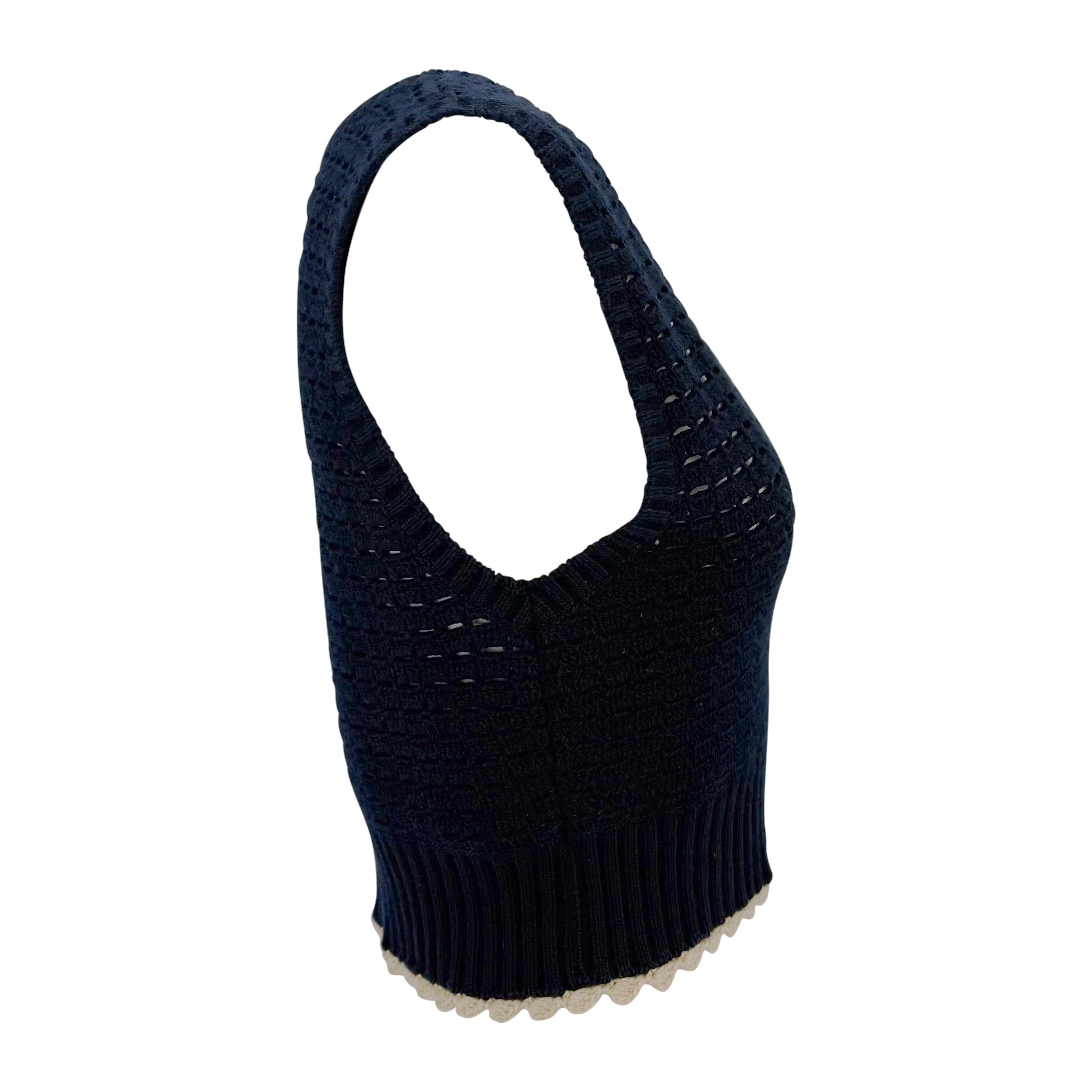 Women's S/S 2003 Chanel by Karl Lagerfeld Navy Blue Crochet Knit Sweater Vest Top For Sale