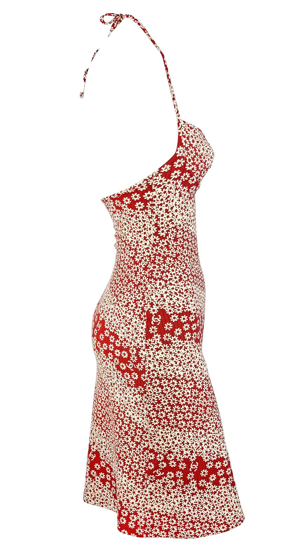 S/S 2003 Chanel by Karl Lagerfeld Red White Floral Logo Bodycon Mini Dress In Excellent Condition In West Hollywood, CA
