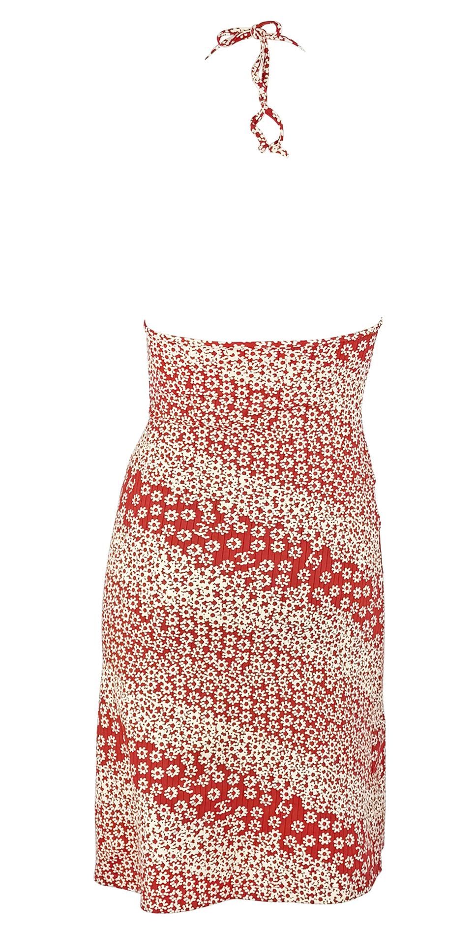 Women's S/S 2003 Chanel by Karl Lagerfeld Red White Floral Logo Bodycon Mini Dress