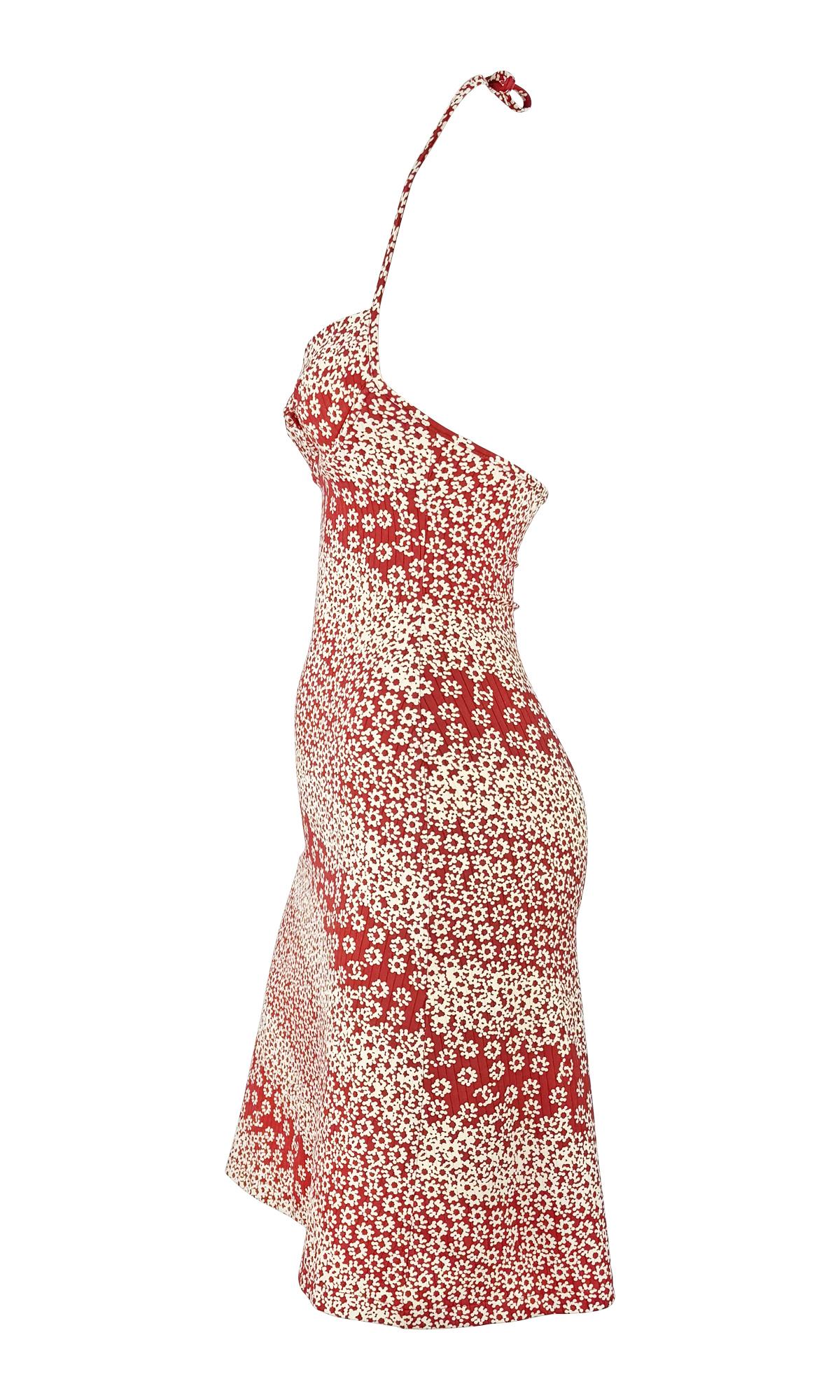 S/S 2003 Chanel by Karl Lagerfeld Red White Floral Logo Bodycon Mini Dress 1