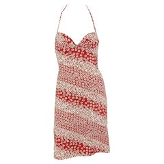 S/S 2003 Chanel by Karl Lagerfeld Red White Floral Logo Bodycon Mini Dress