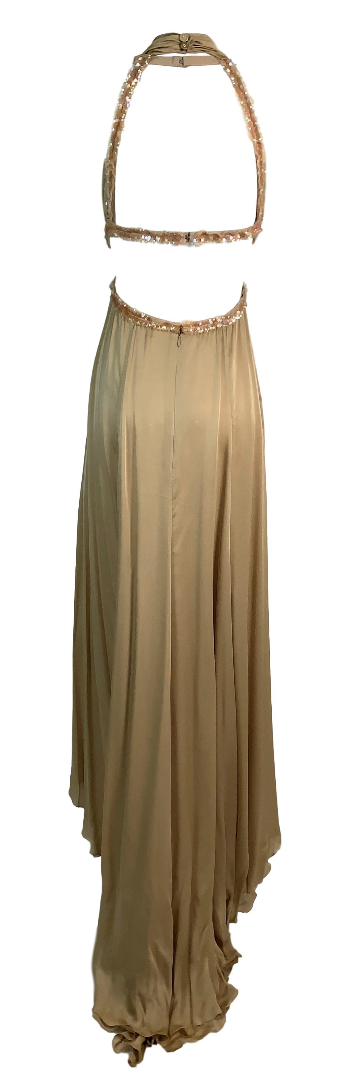 S/S 2003 Chanel Nude Silk Cut-Out Plunging Embellished Gown Dress