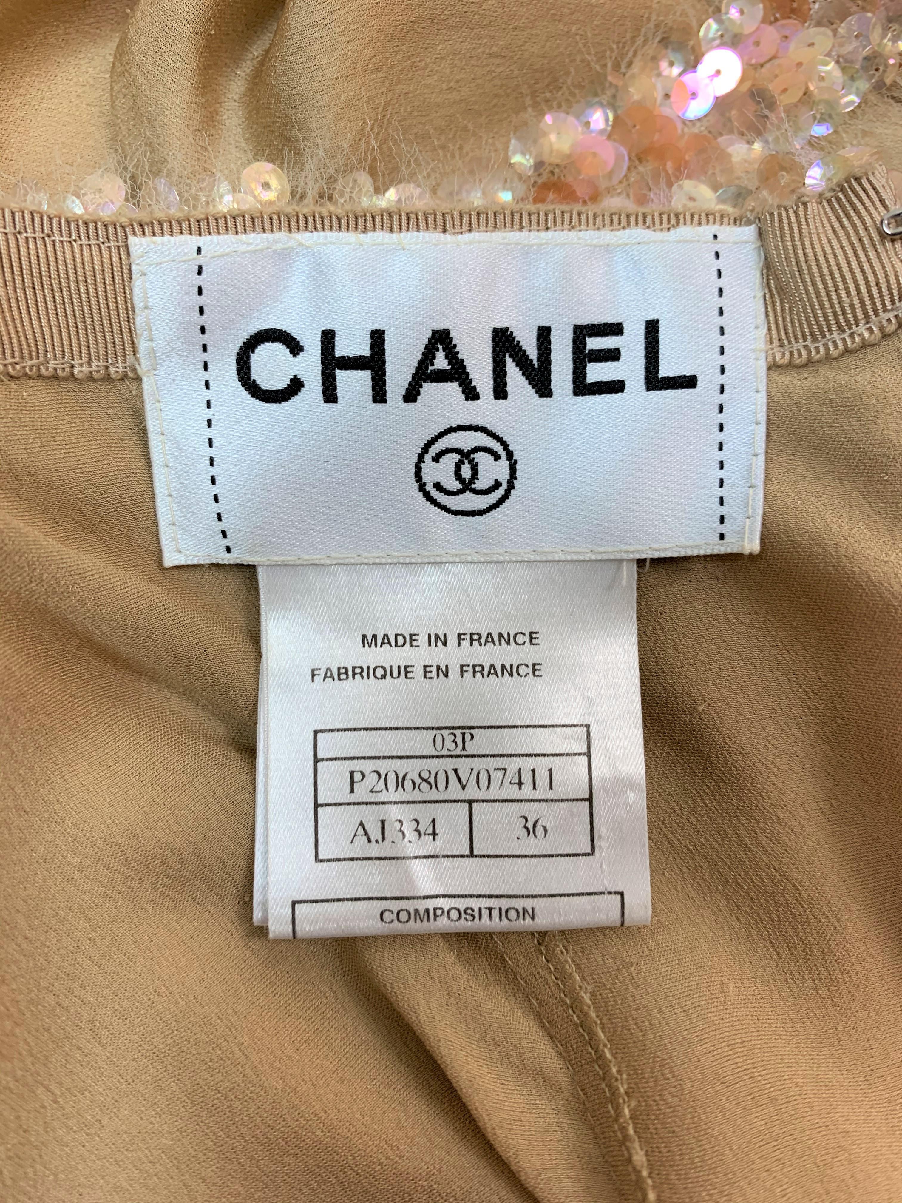 S/S 2003 Chanel Nude Silk Cut-Out Plunging Embellished Gown Dress In Good Condition In Yukon, OK