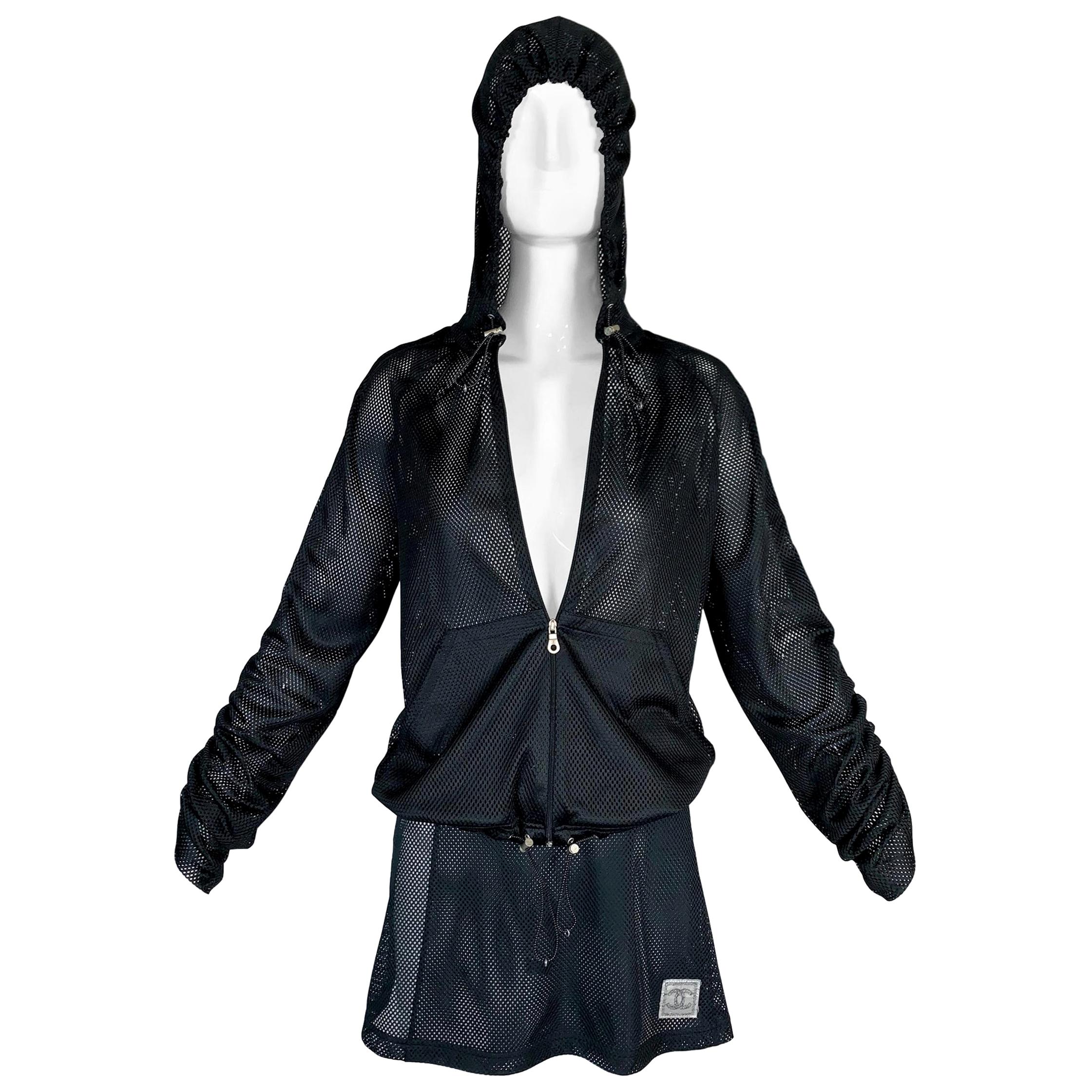 På jorden Ciro vælge S/S 2003 Chanel Sheer Black Mesh Hoodie Jacket and Skirt Tracksuit Set at  1stDibs | coat mesh hoodie, chanel black tracksuit, chanel tracksuit
