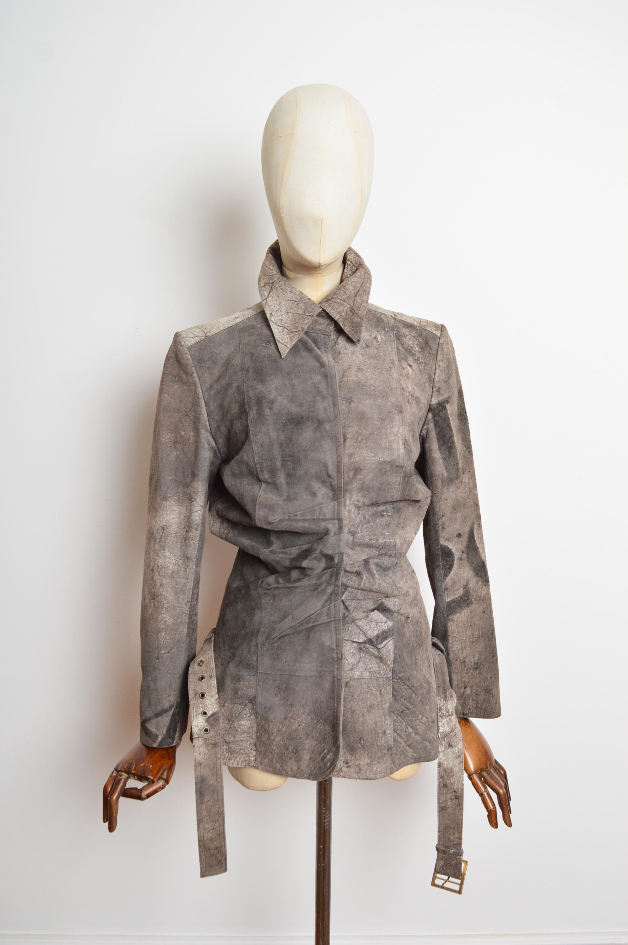 Gray S/S 2003 Christian Dior by John Galliano Calf Skin Leather Jacket - Blazer For Sale