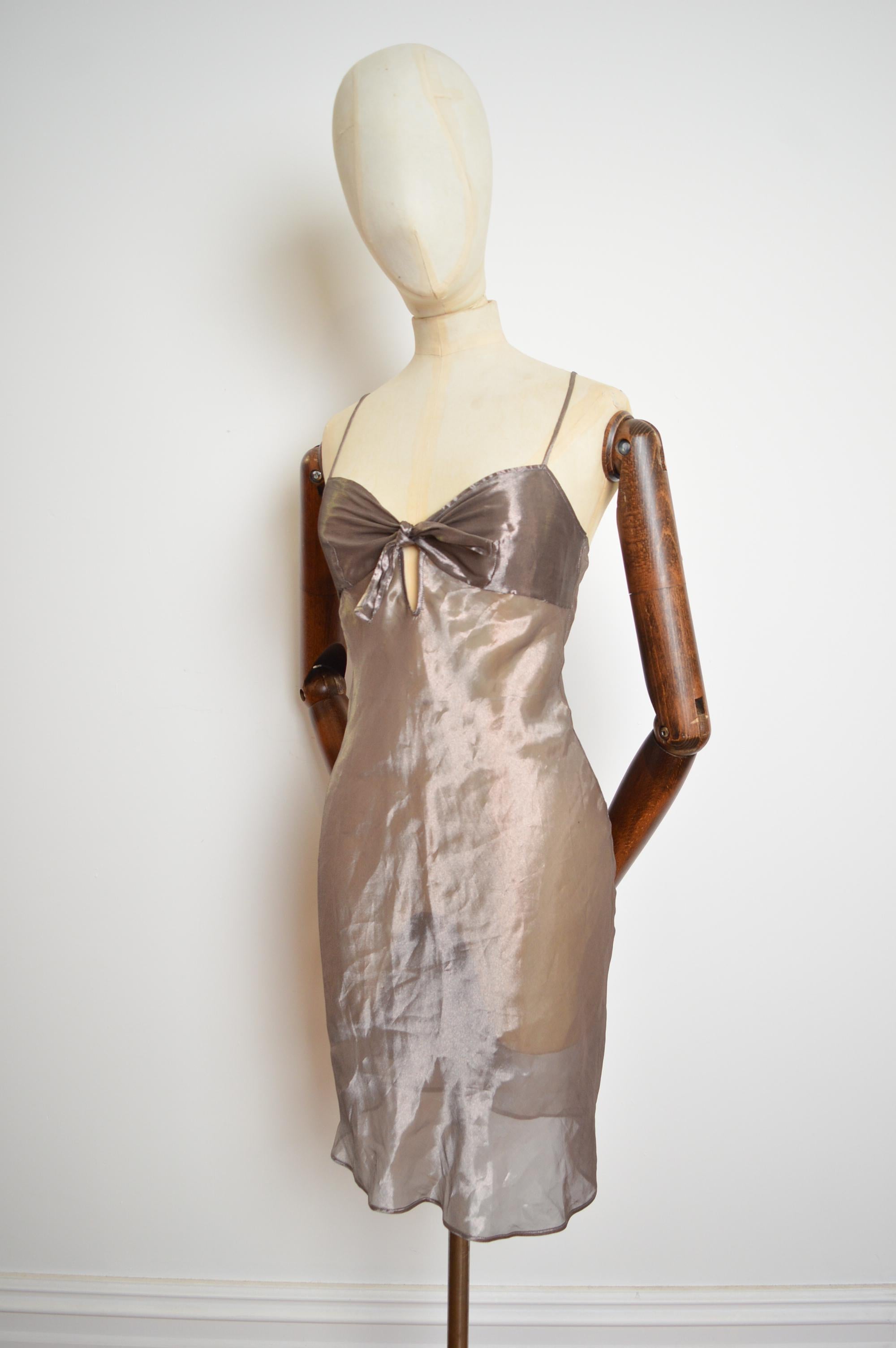 S/S 2003 Christian Dior by John Galliano Sheer Silver Nude Silk Slip Dress In Good Condition For Sale In Sheffield, GB